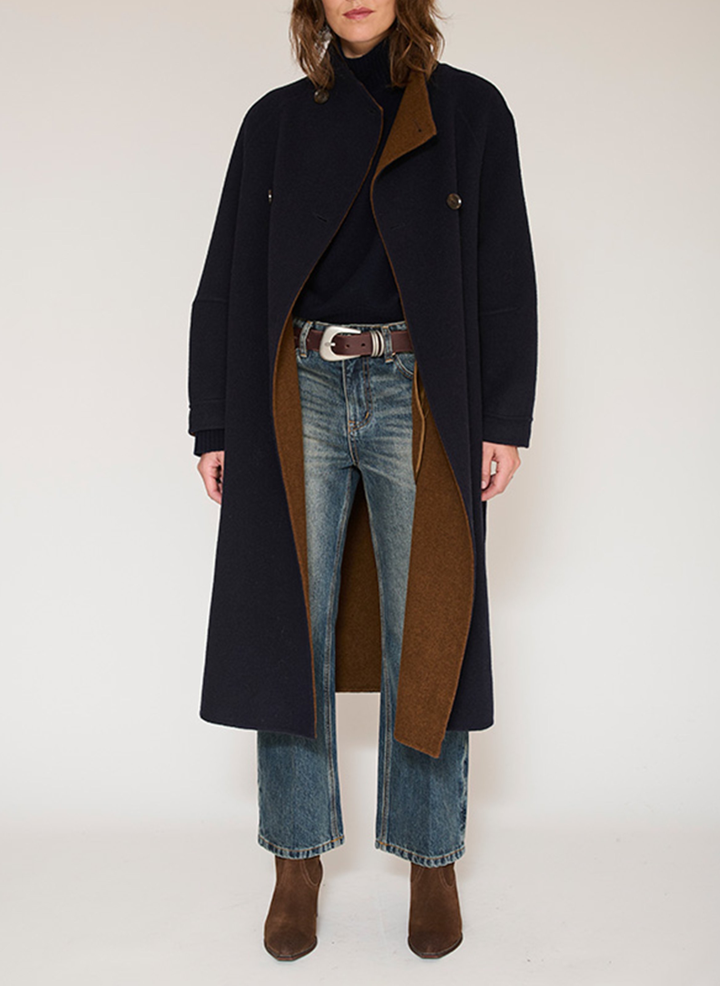 Manteau ample col montant en laine mélangée MKT Bleu