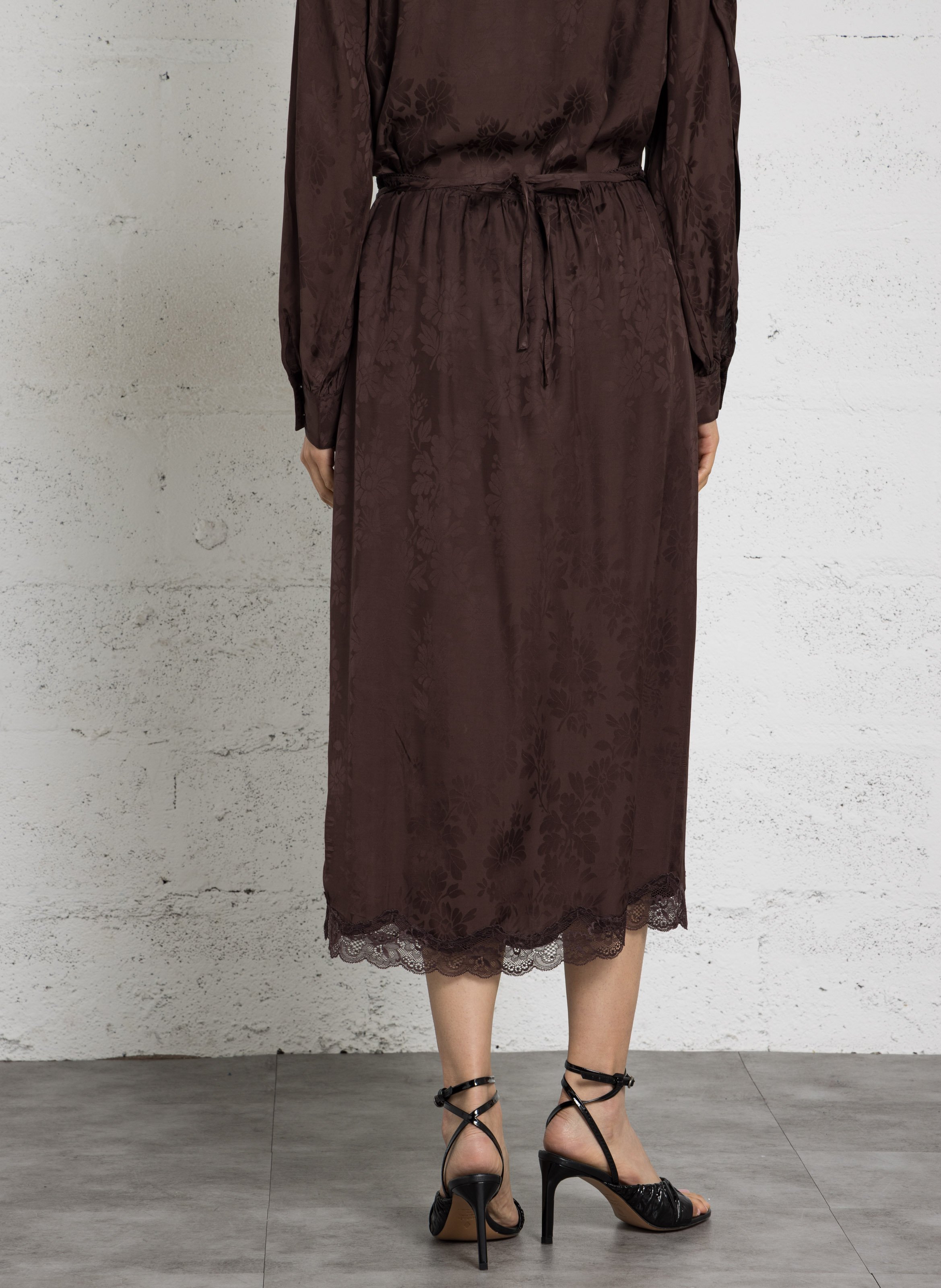 Jupe midi à motifs finition dentelle PETITE MENDIGOTE Marron