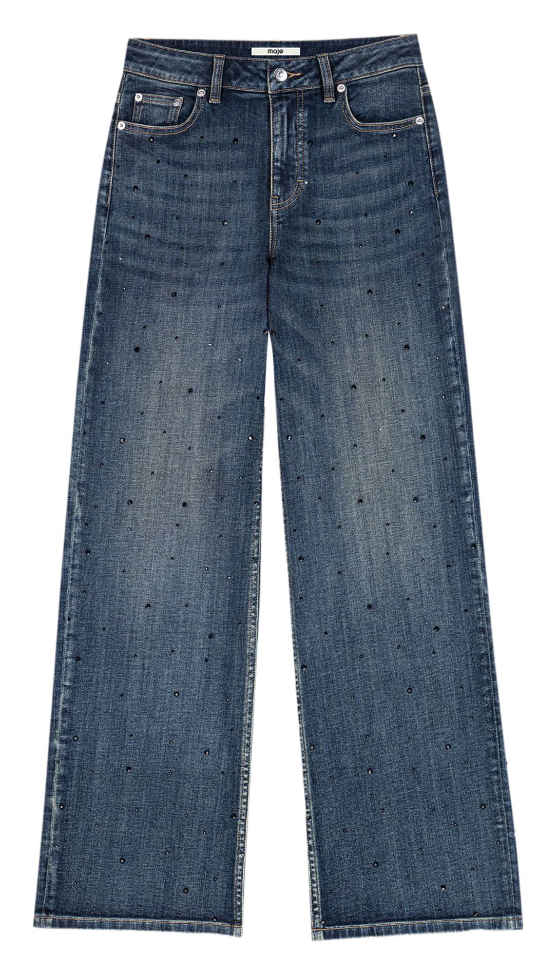 High-waisted wide-leg cotton-blend jeans MAJE Blue