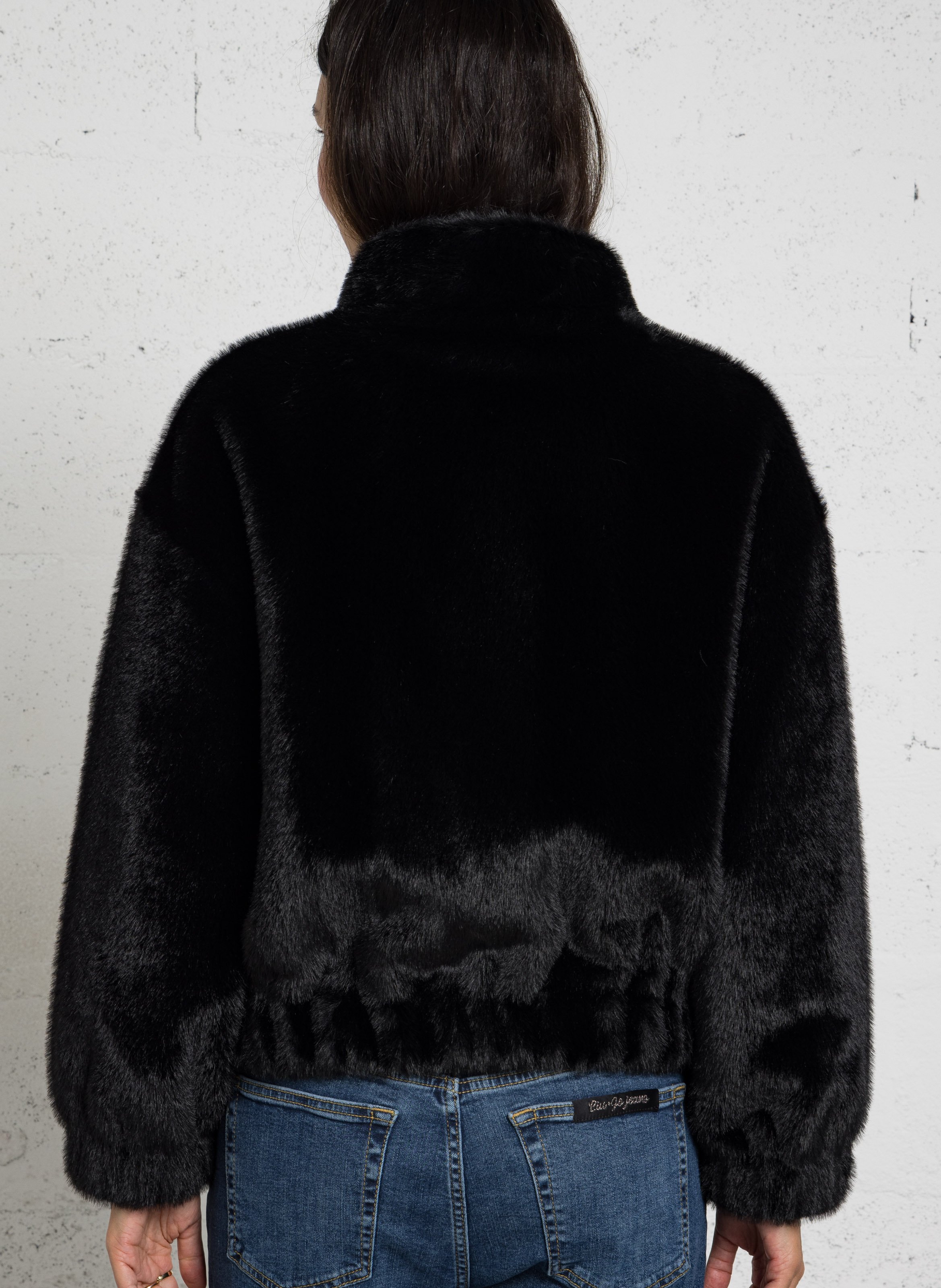 Short oversized coat in faux fur LIU JO Black