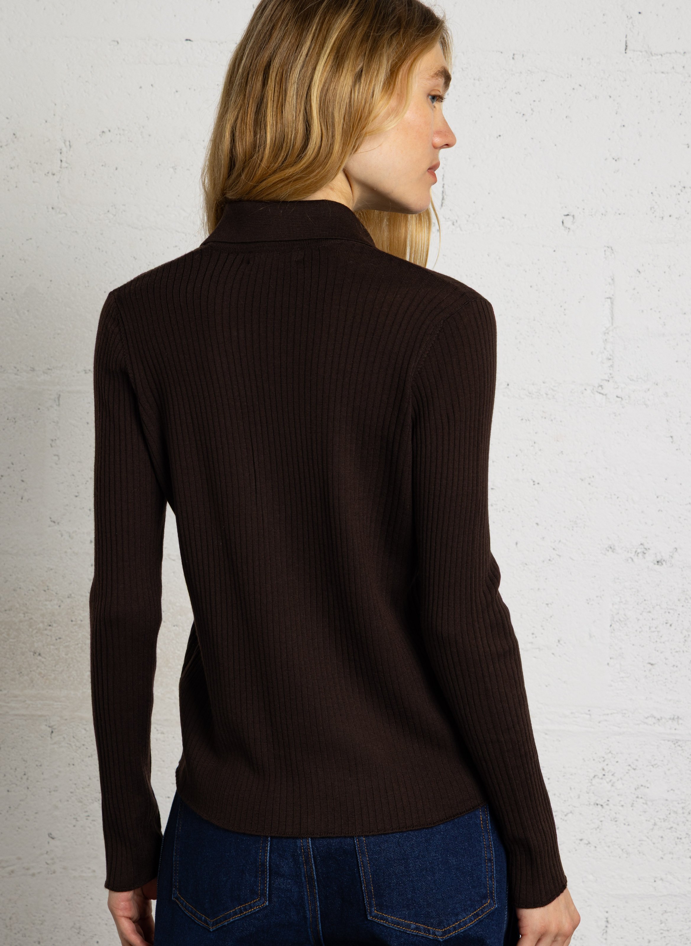 Strickjacke aus Wolle mit klassischem Kragen MAJESTIC FILATURES Braun