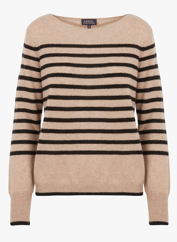 Pull Mariniere Col Bateau En Cachemire Mzoely Beige Caroll Femme 4000567 1001 BEIGE Place des Tendances