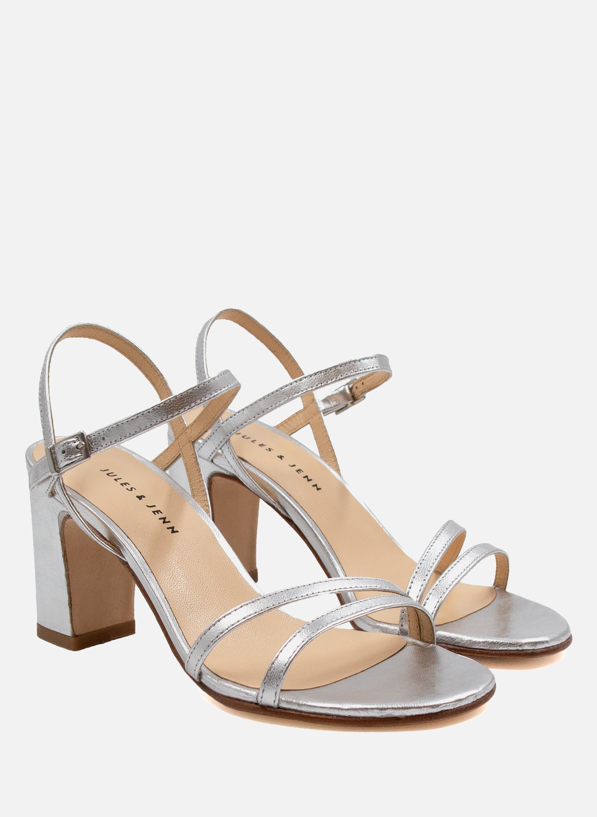 Strappy metallic leather heels JULES & JENN Silver