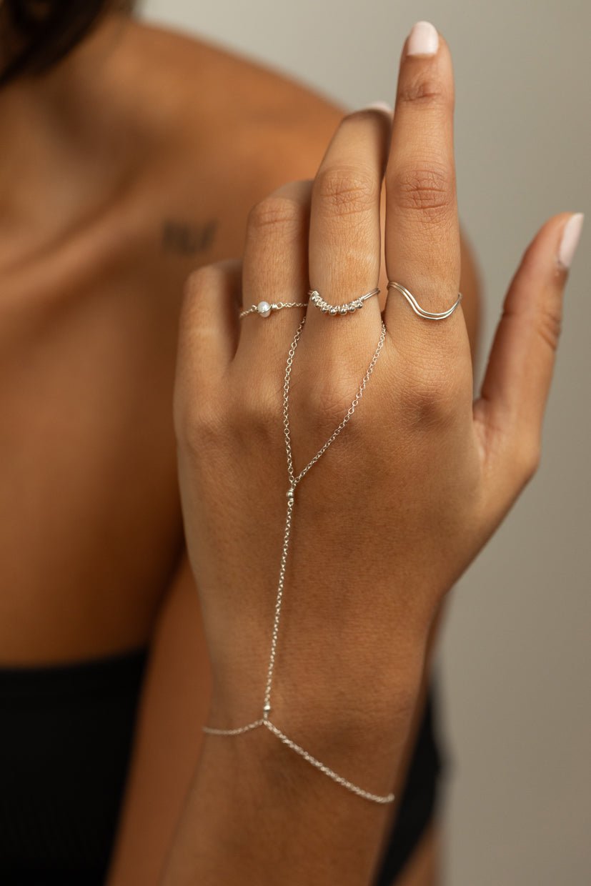 Silver chain pearl ring YAY White