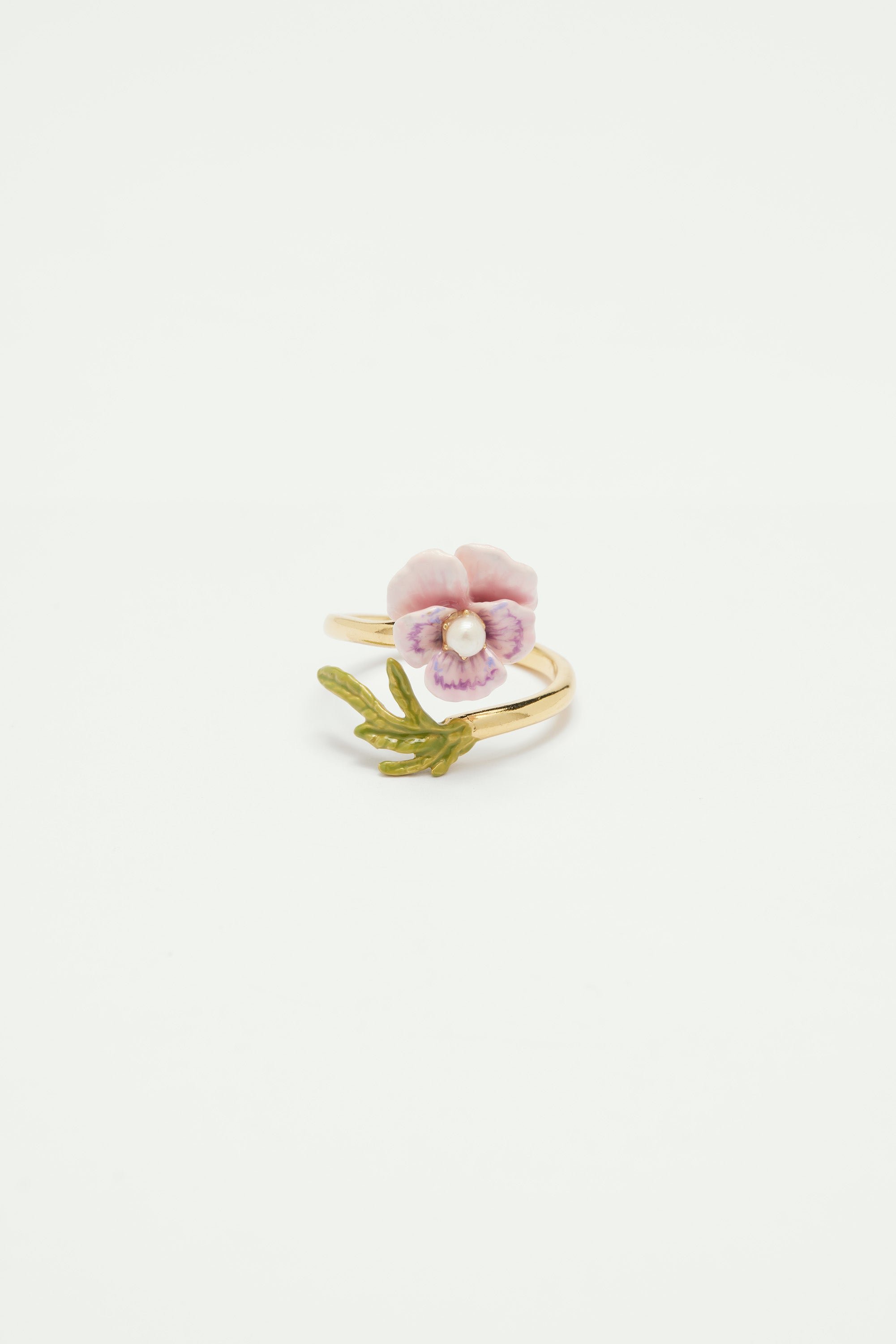 Adjustable ring with pearl flower LES NEREIDES Pink