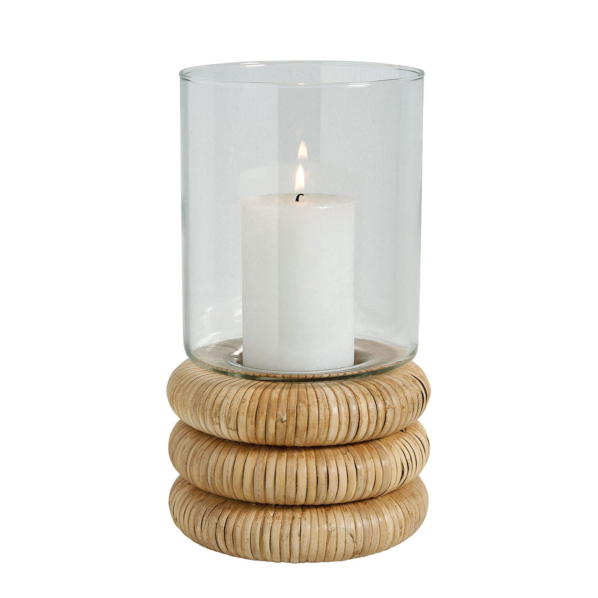 Glass and rattan Boline candle holder - small size - ø 16 x 28.5 cm BLANC D'IVOIRE Beige