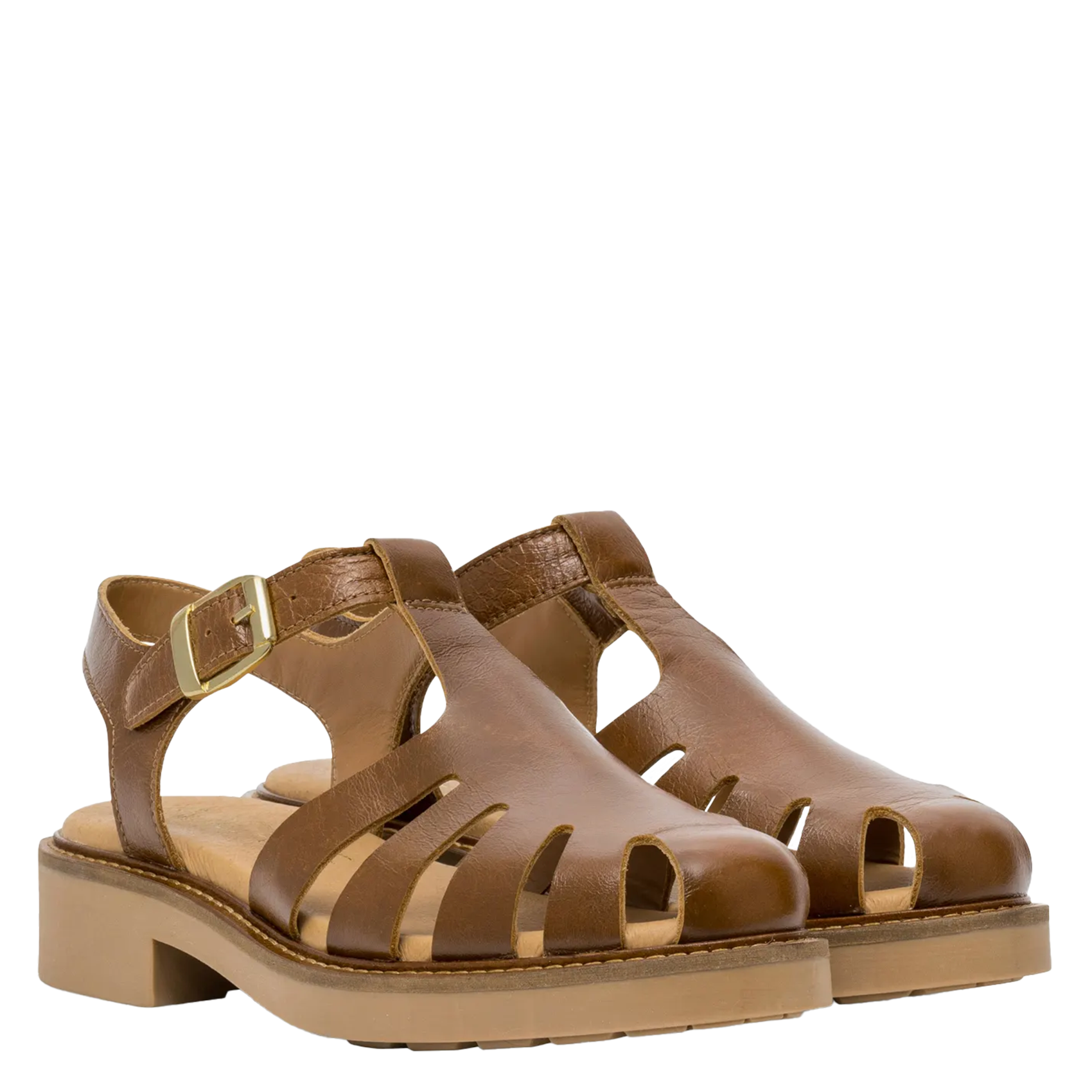 Flache Ledersandalen mit runder Spitze BOCAGE Braun