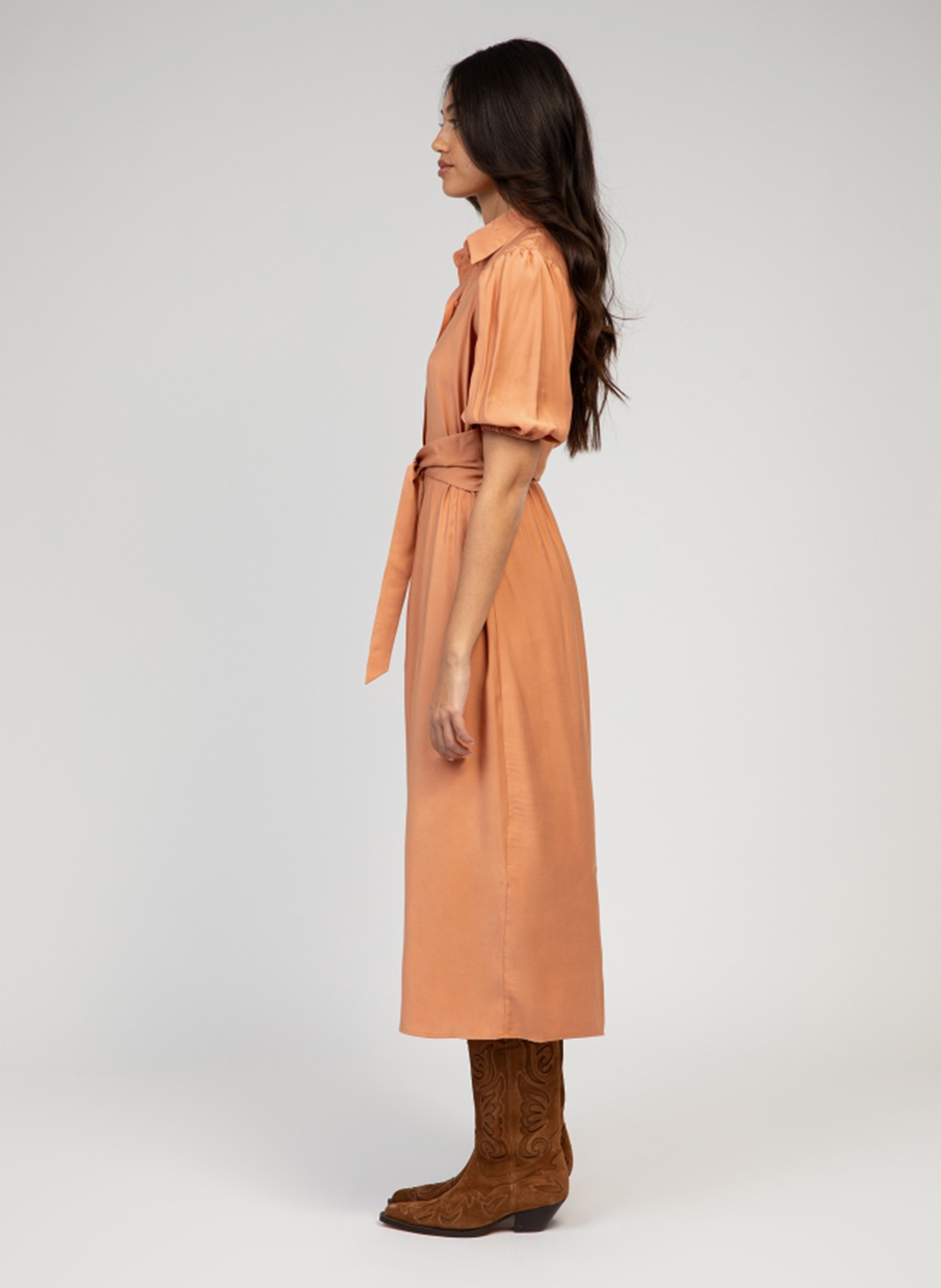 Flared midi dress with short sleeves AN'GE Orange
