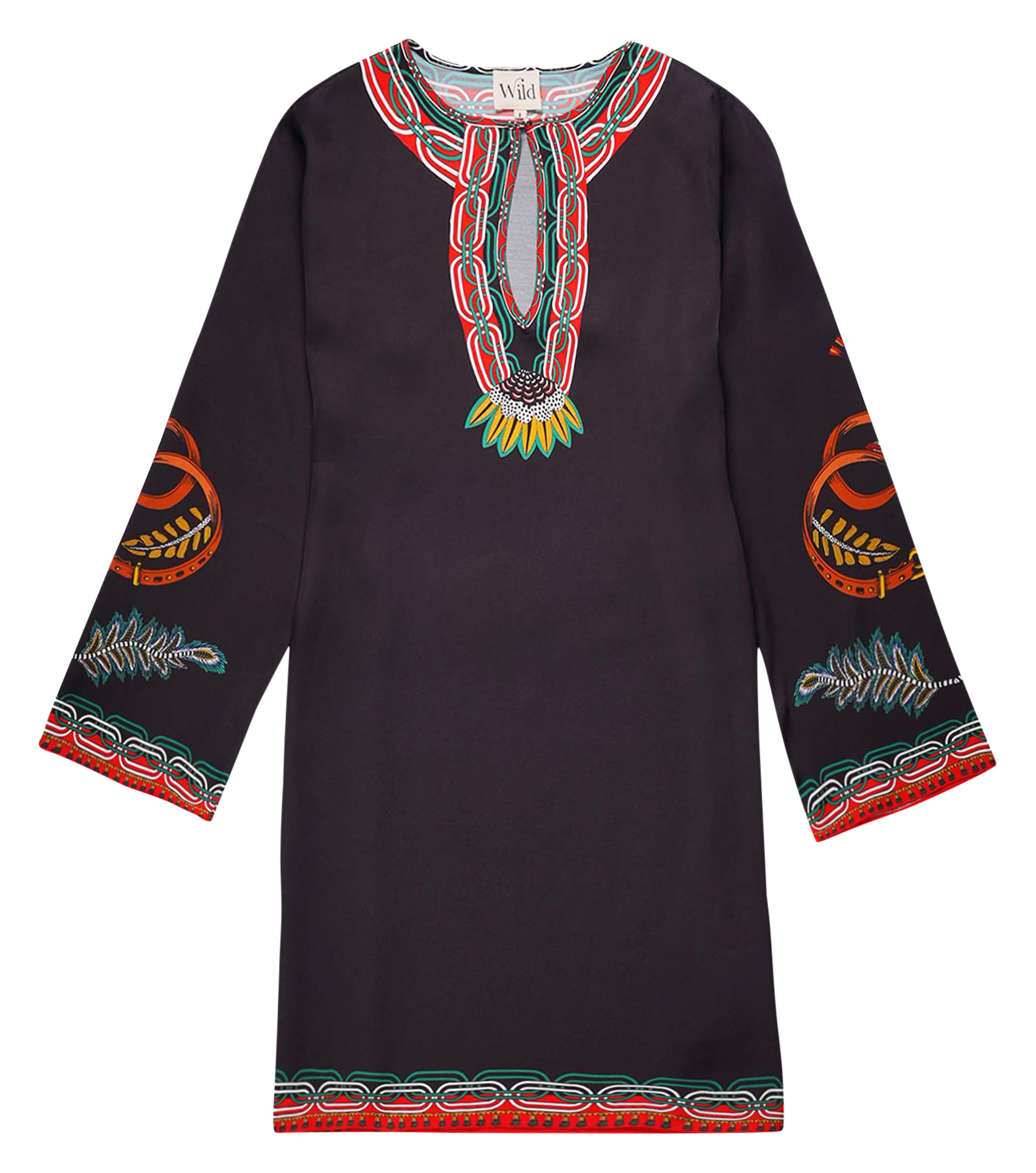 Short printed round-neck dress WILD Black