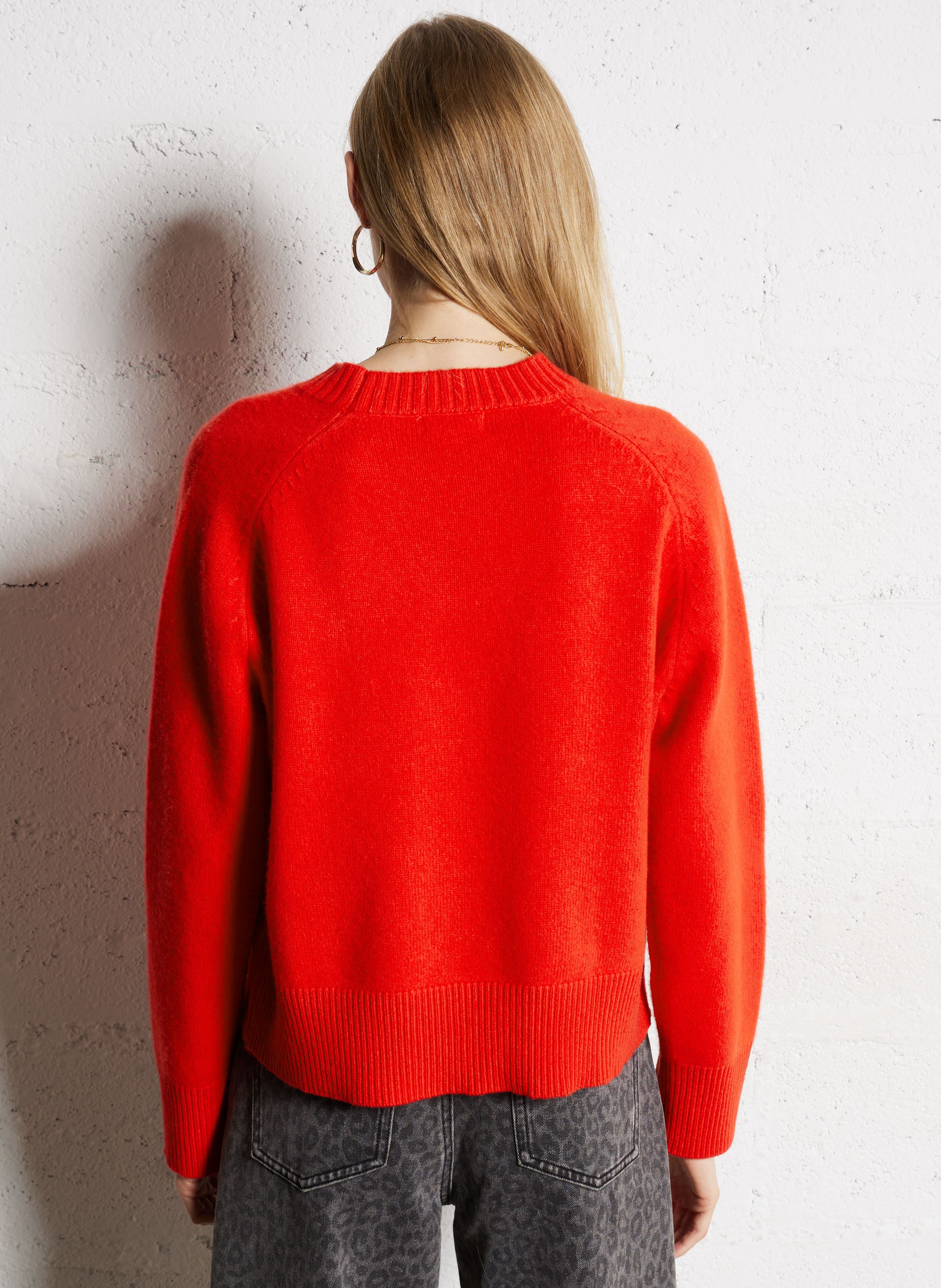 Pull ample col rond en laine SUNCOO Rouge