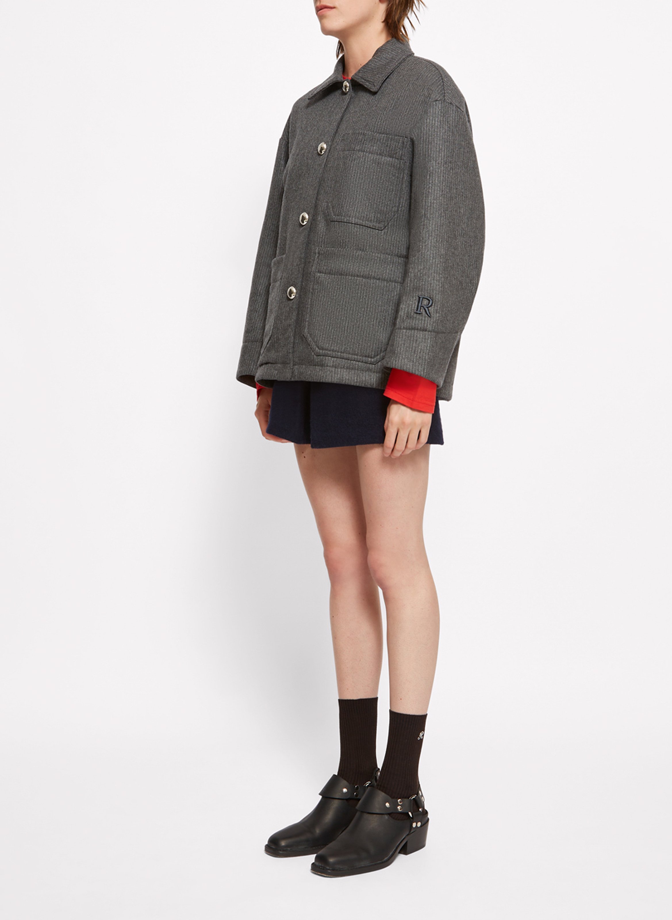 Veste oversize col classique en laine mélangée ROSEANNA Gris