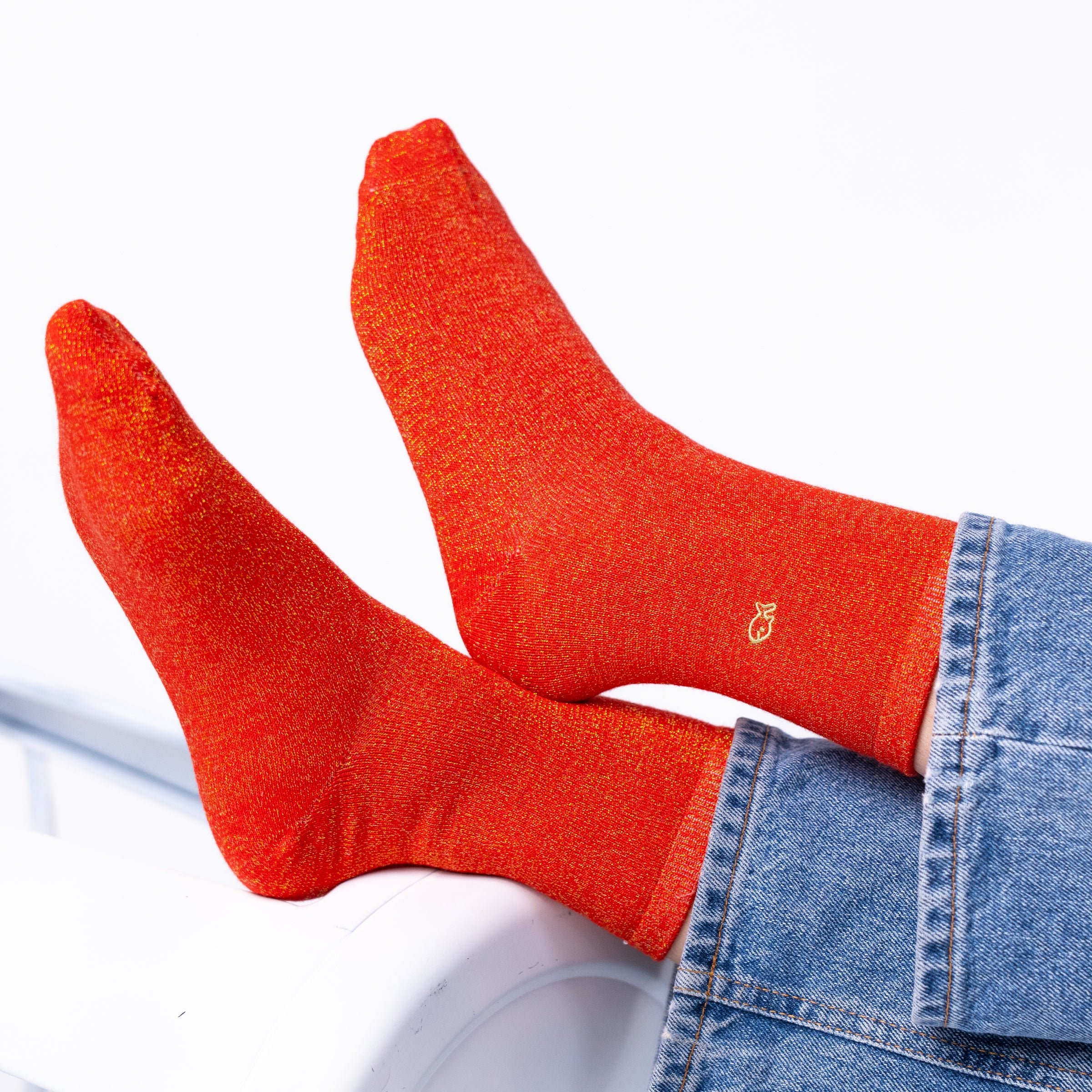 Solid Combed Cotton Glittery Socks BILLYBELT Orange