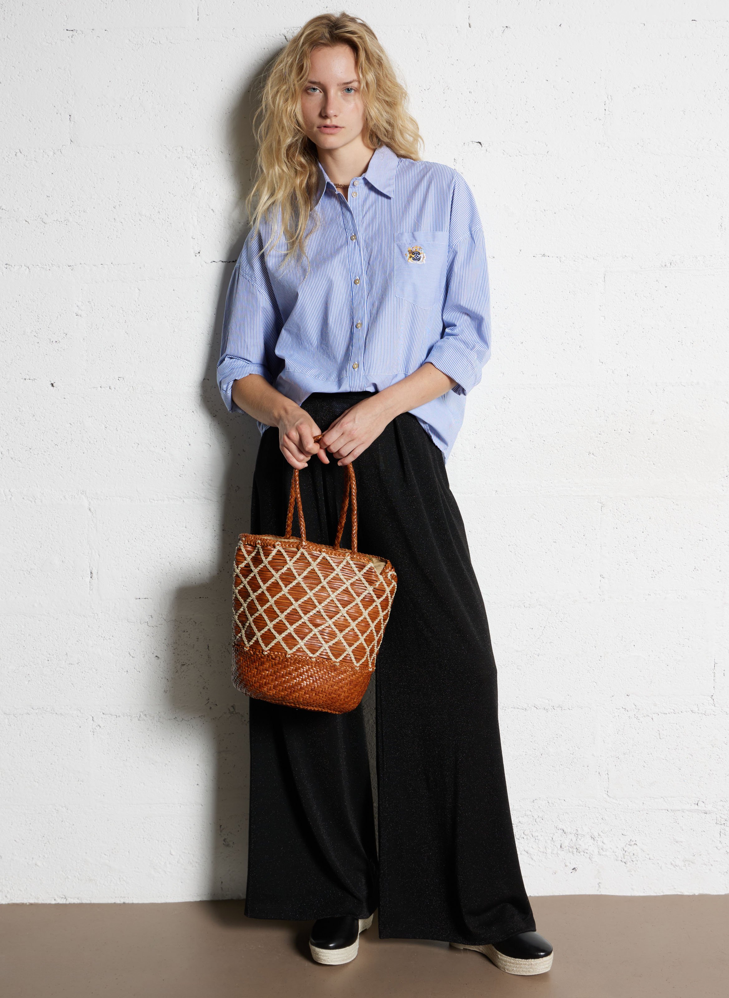 Woven leather bucket bag with ties DRAGON DIFFUSION Multicolored