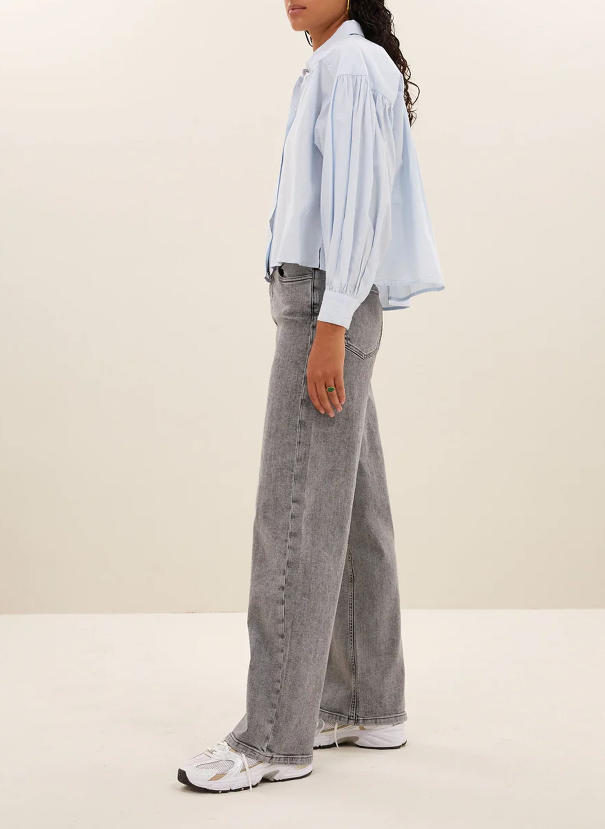 Jean ample taille haute en coton mélangé BY BAR Gris