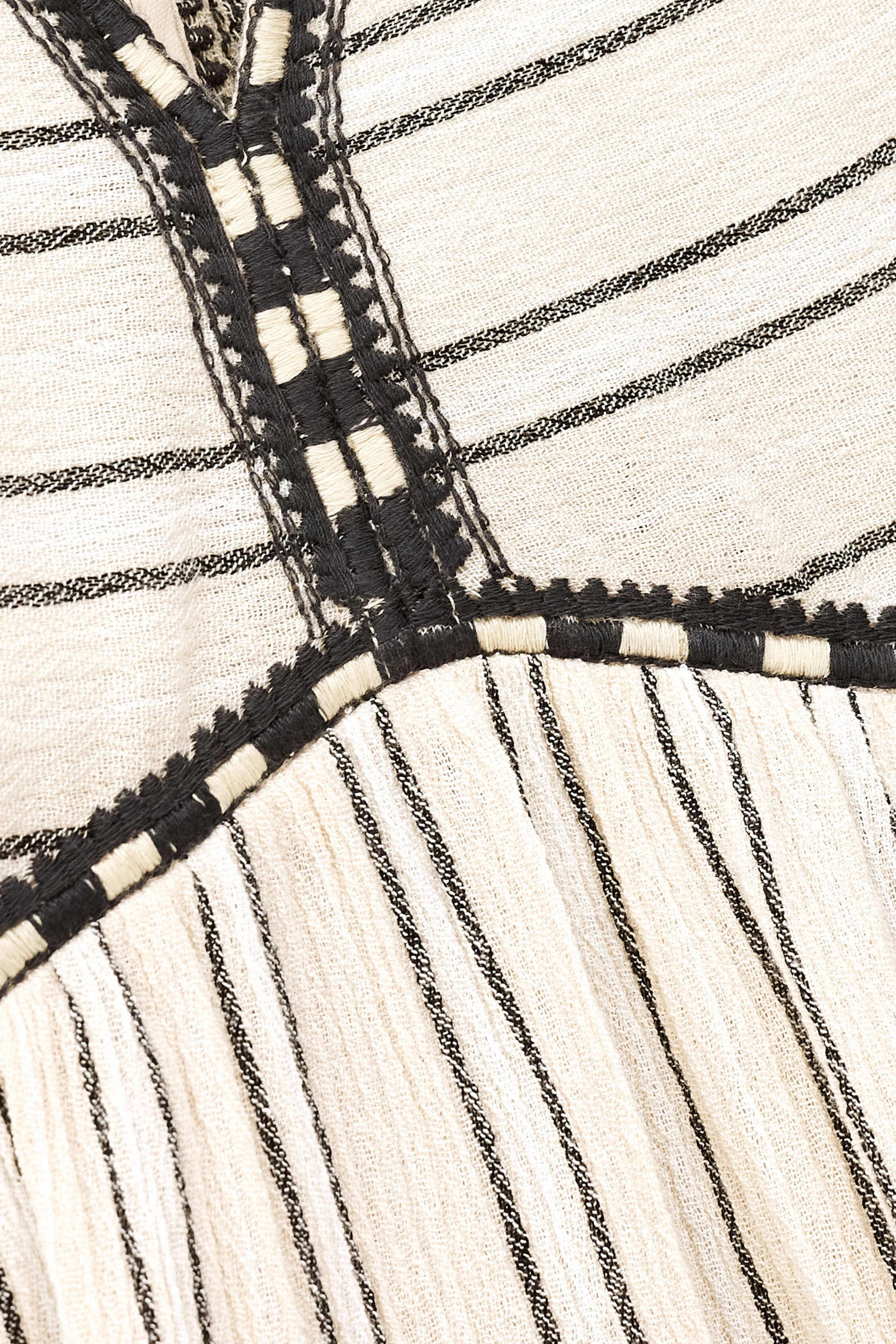 Top droit col V en coton rayé BA&SH Beige