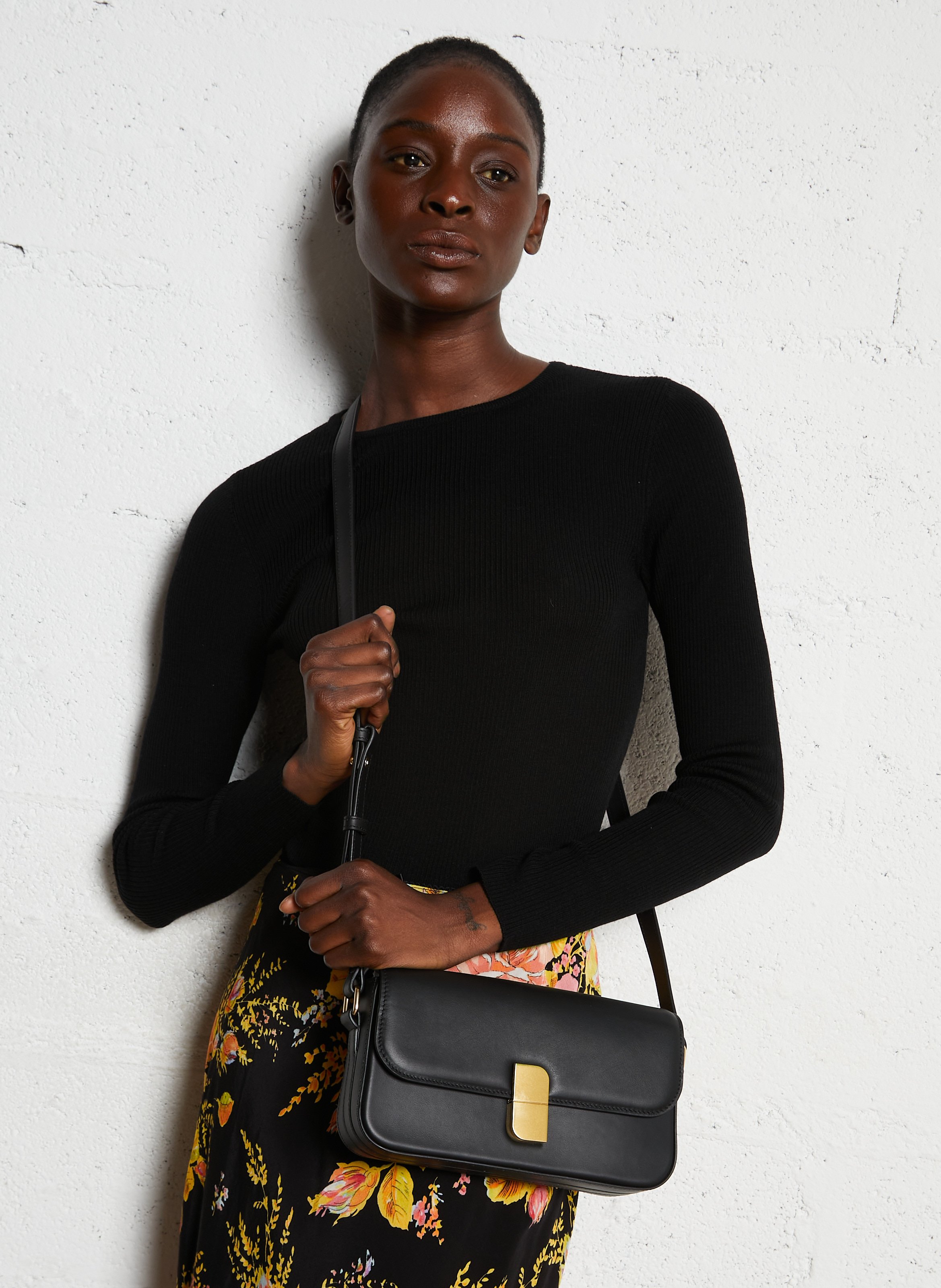 Bobi leather baguette bag  Black