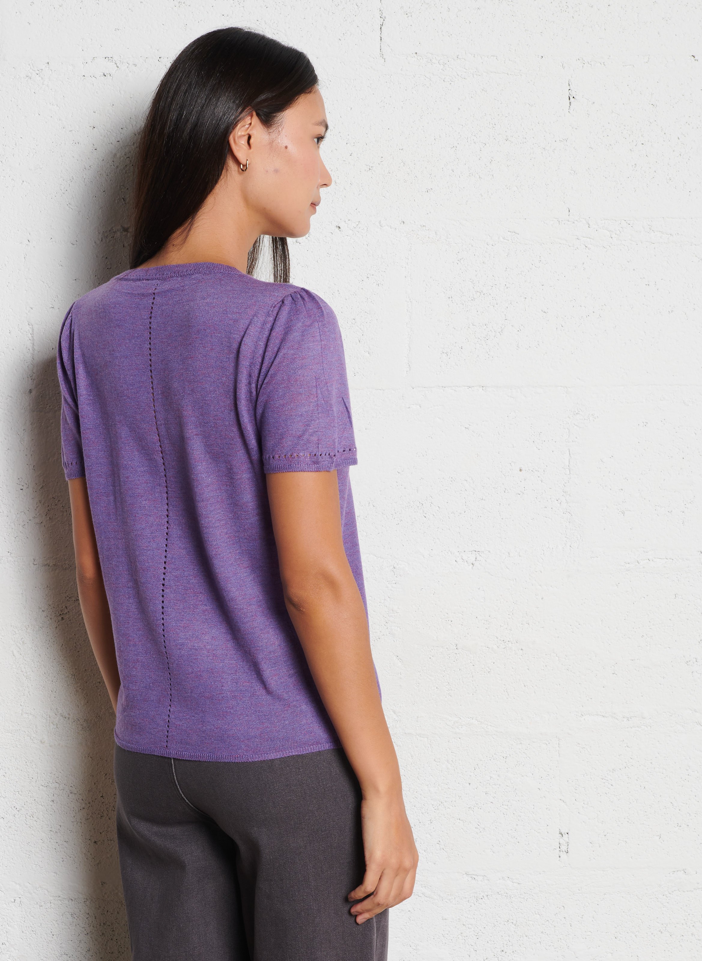 Pull col rond uni manches courtes LA PETITE ETOILE Violet