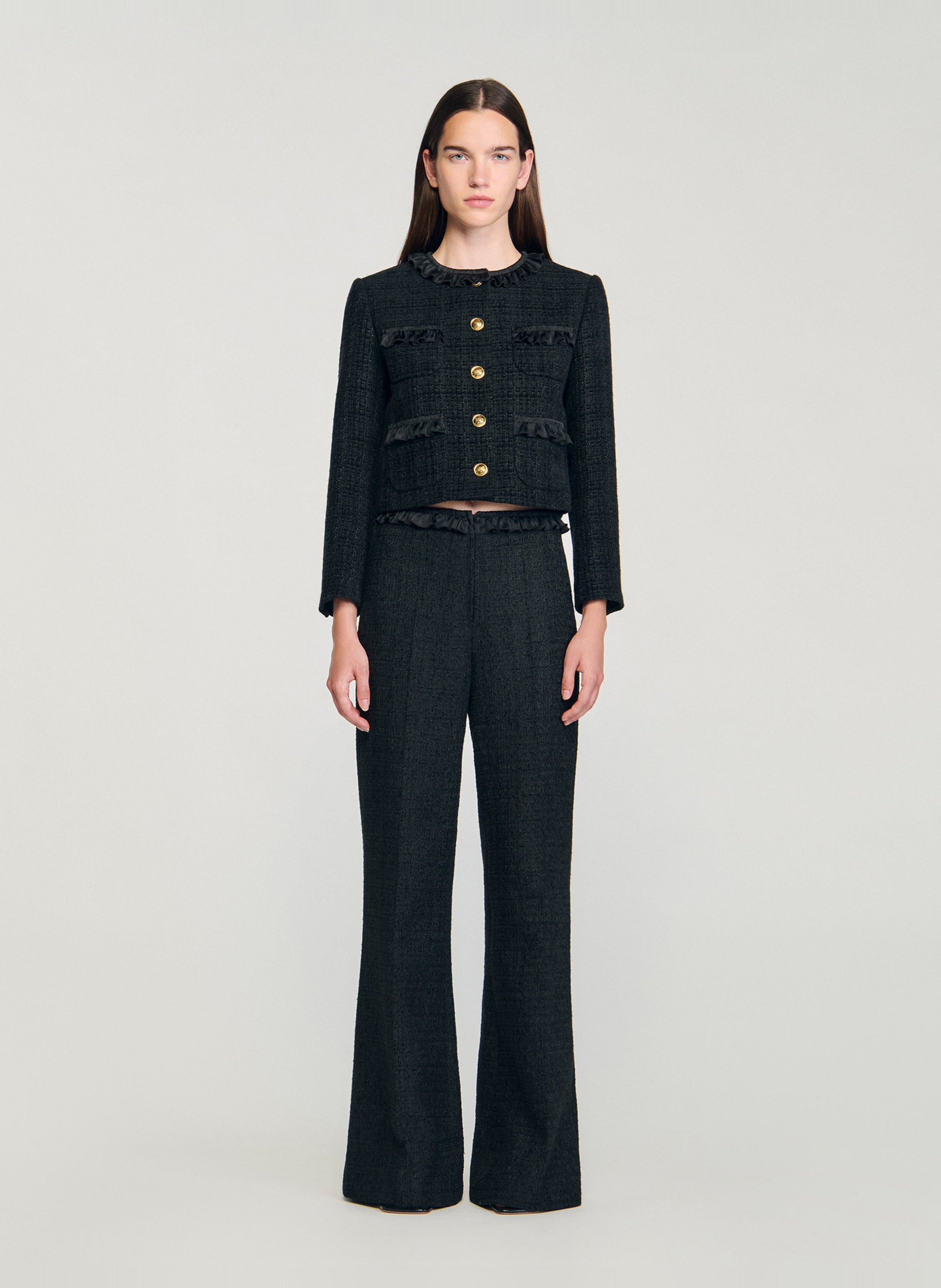 Pantalon tailleur taille haute en tweed SANDRO Noir