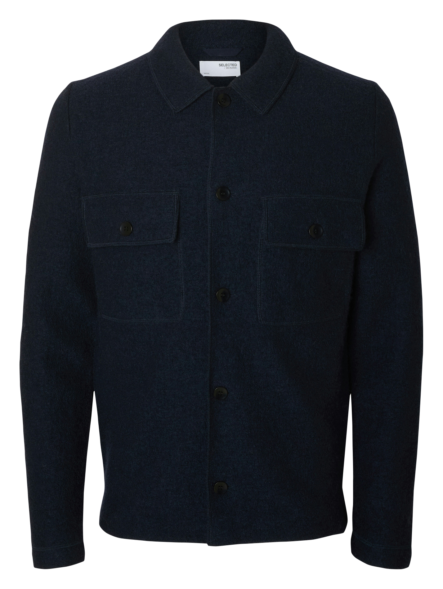 Surchemise droite unie en laine SELECTED Bleu