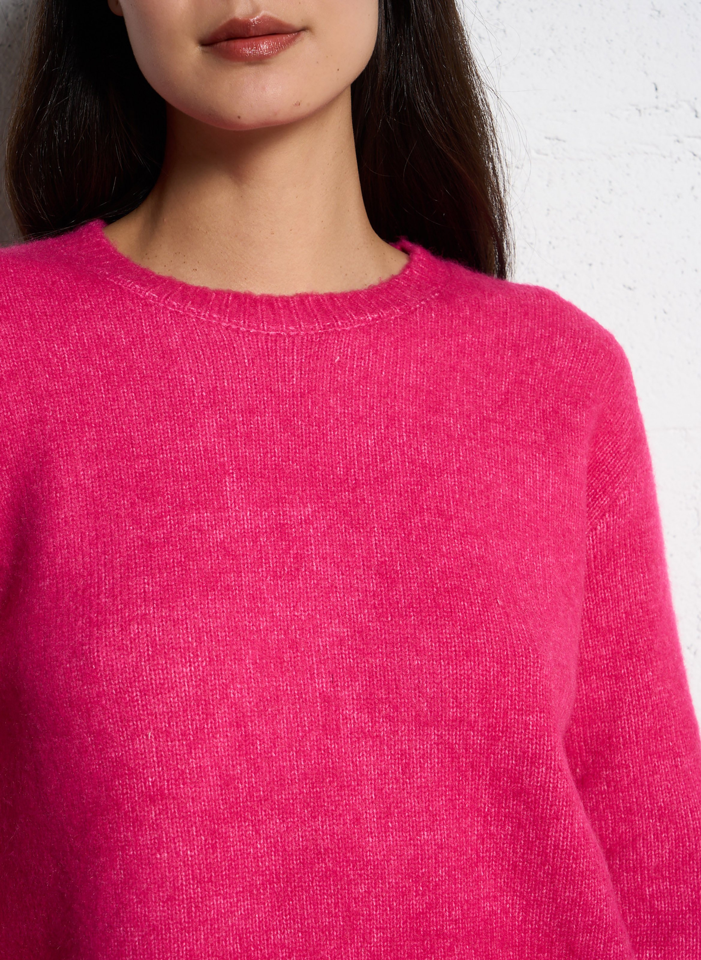 Pull droit dos ouvert en maille mélangée Rose