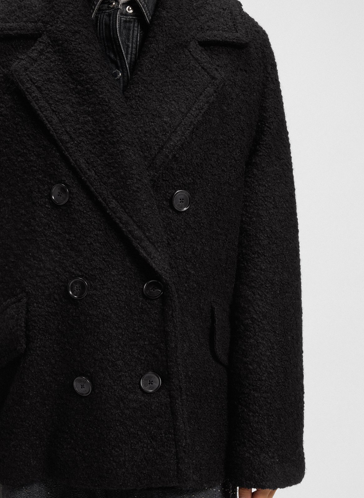 Manteau ample boutonné en maille bouclée BOSS Noir