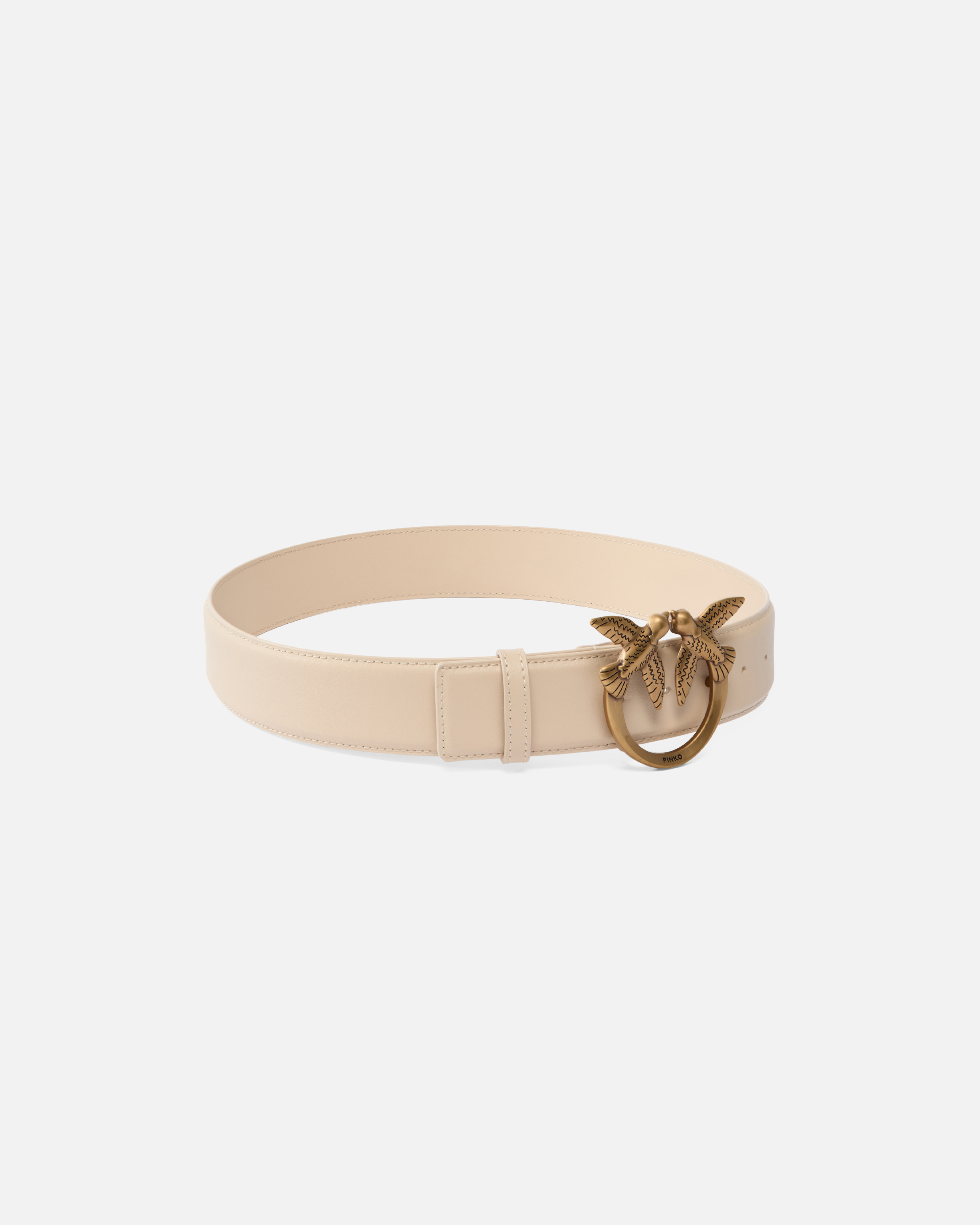 Wide love birds leather belt 4cm PINKO Beige
