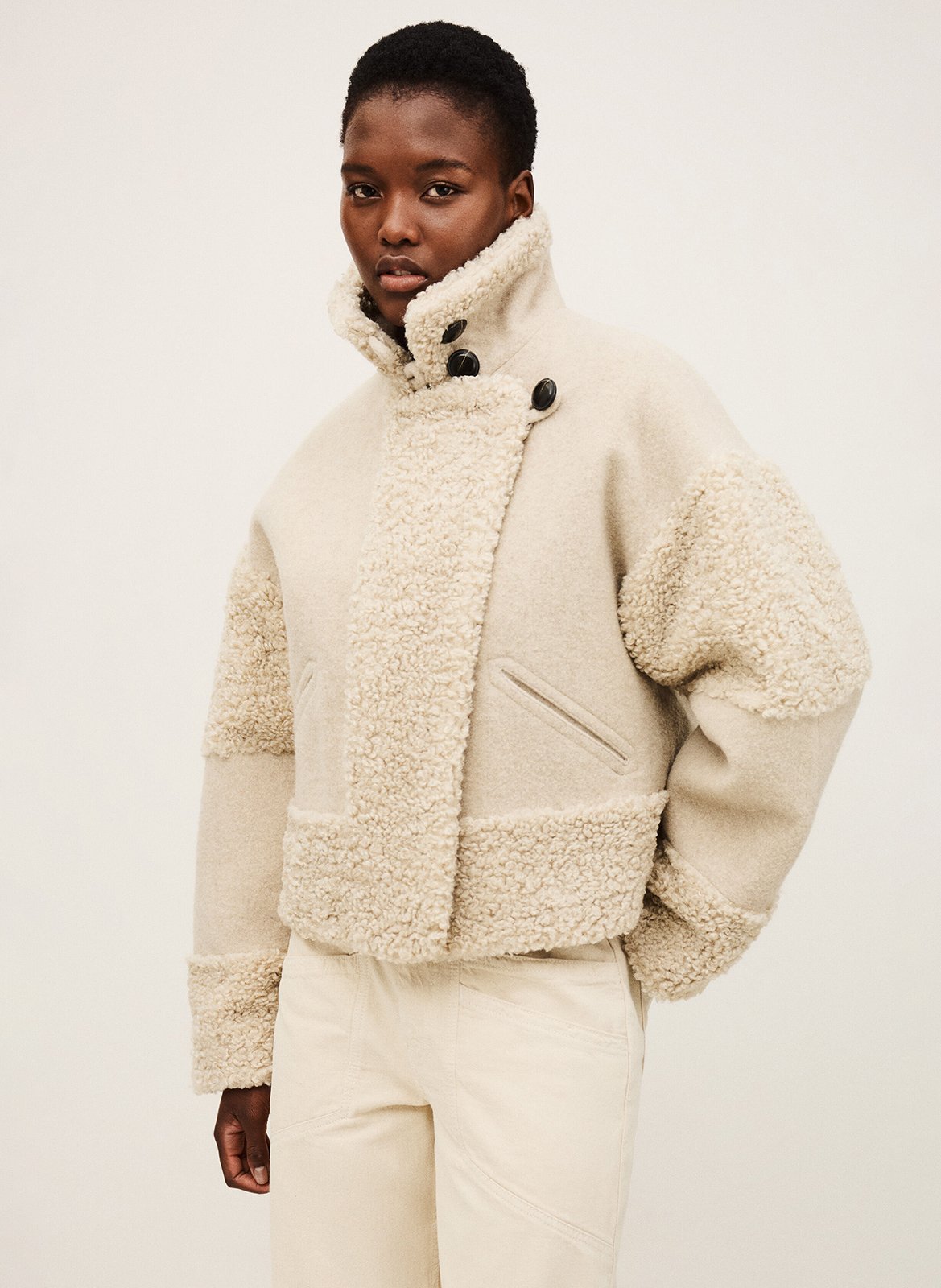 Korte jas met kraag en bonteffect BA&SH Beige