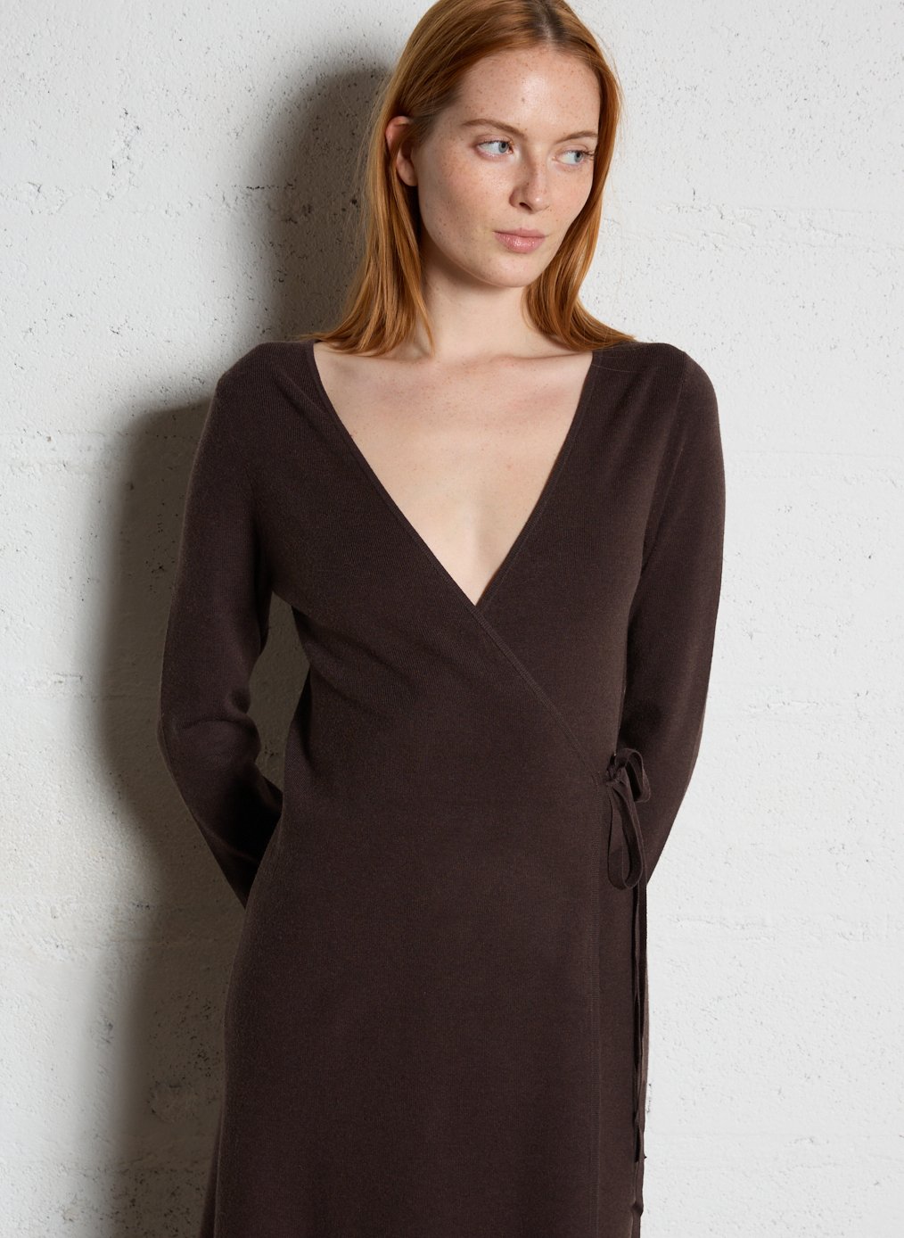 Long floral print wrap dress PETITE MENDIGOTE Brown