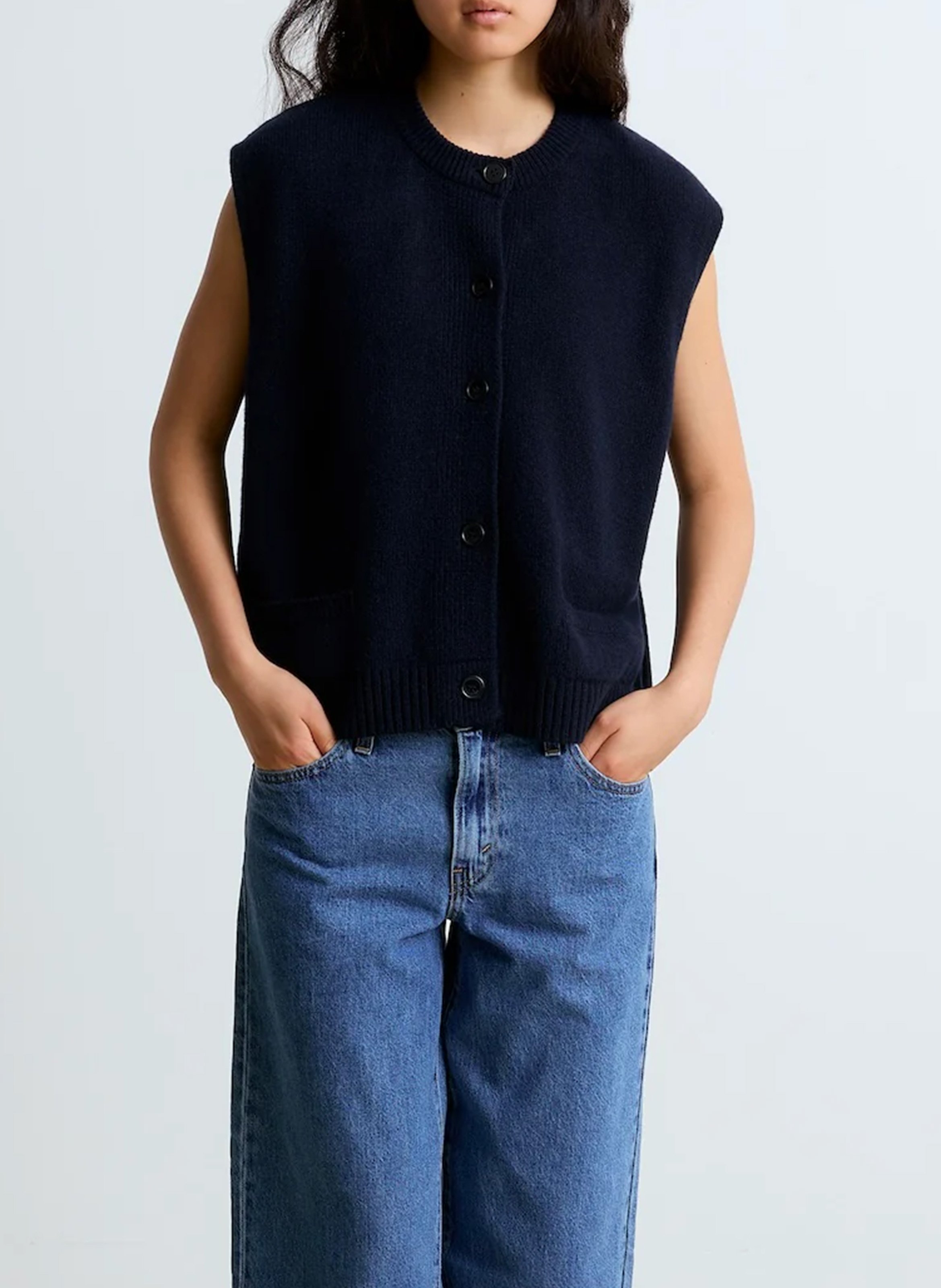 Cardigan sans manches en laine et cachemire SURPRISE Bleu