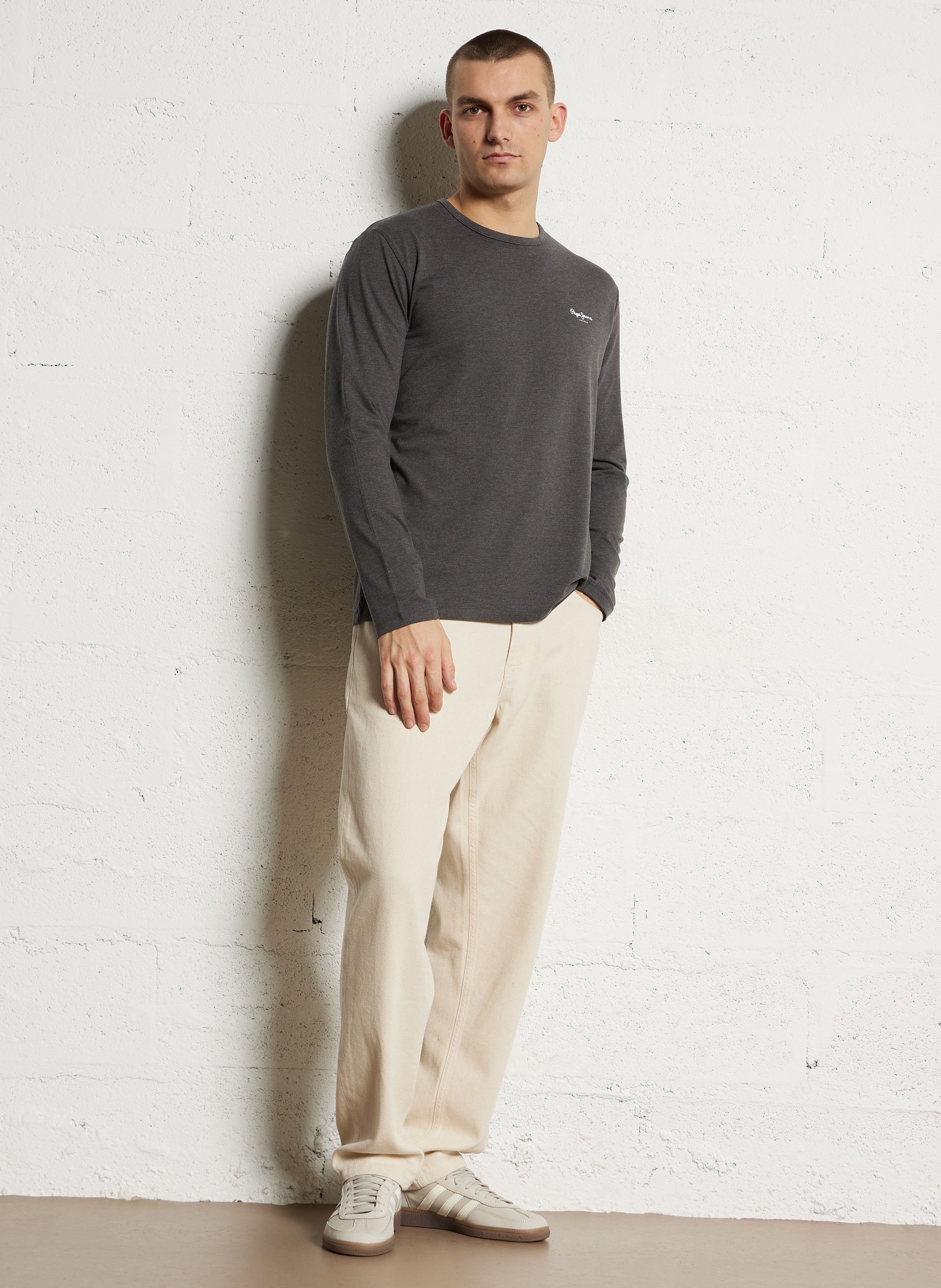 Straight cotton-blend round-neck T-shirt PEPE JEANS Grey