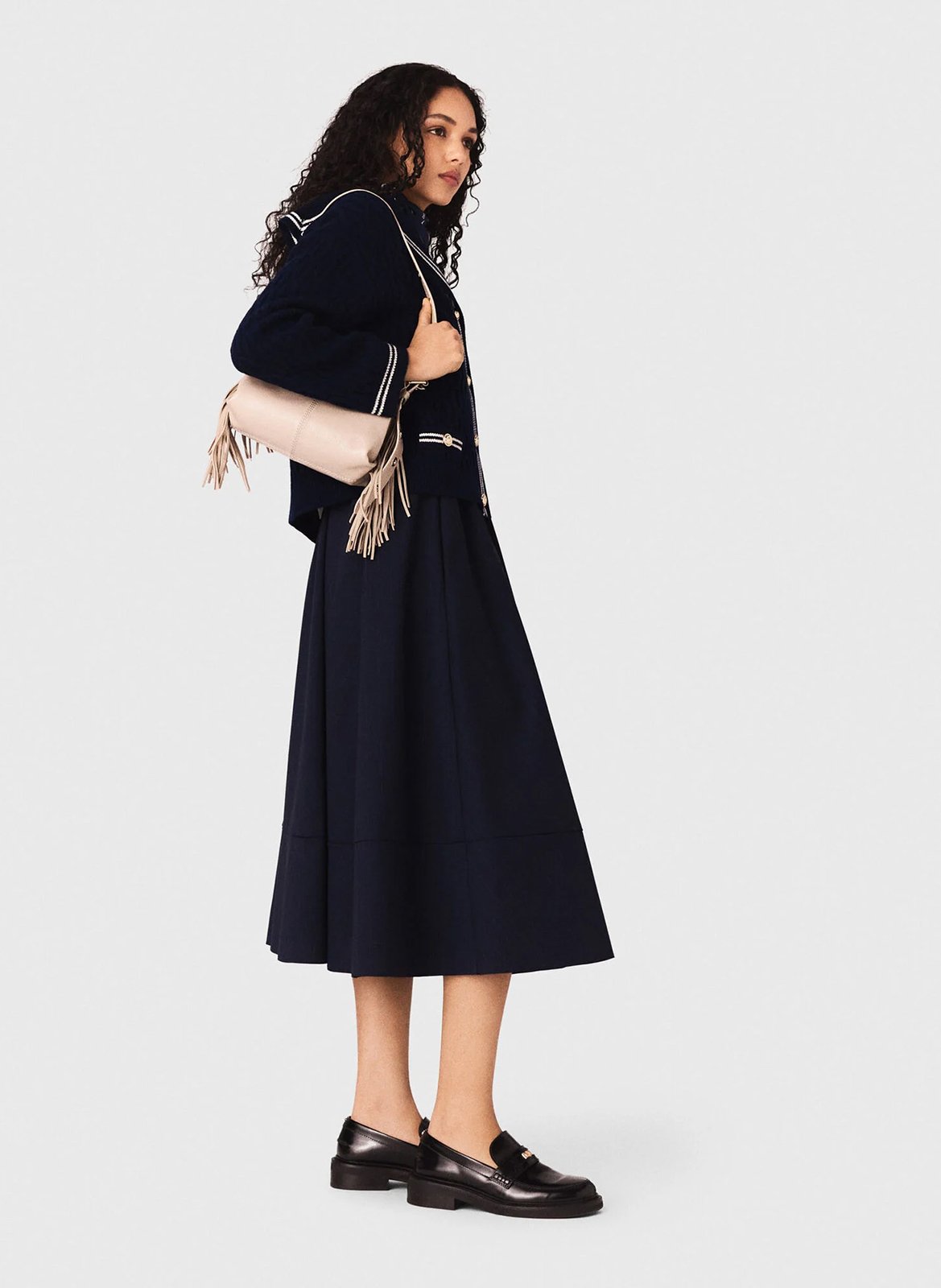 Halflange plissérok - wolblend MAJE Blauw