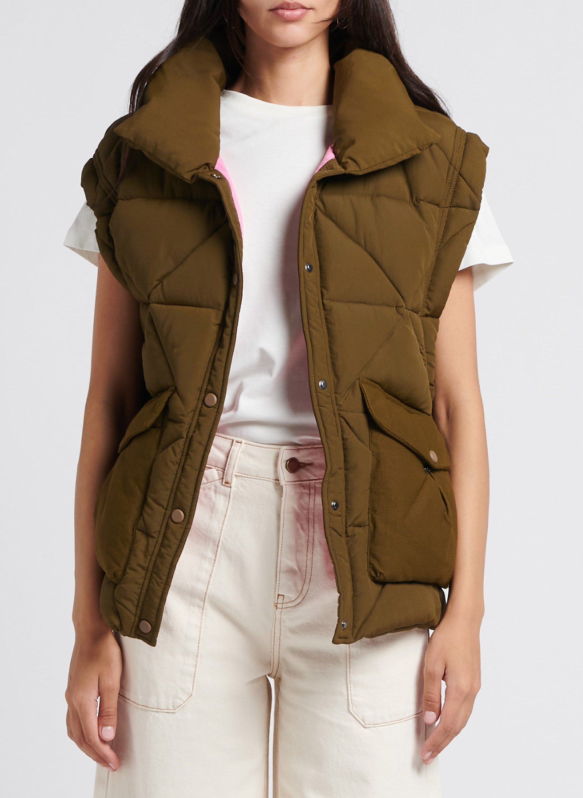 Doudoune droite sans manches OOF Kaki