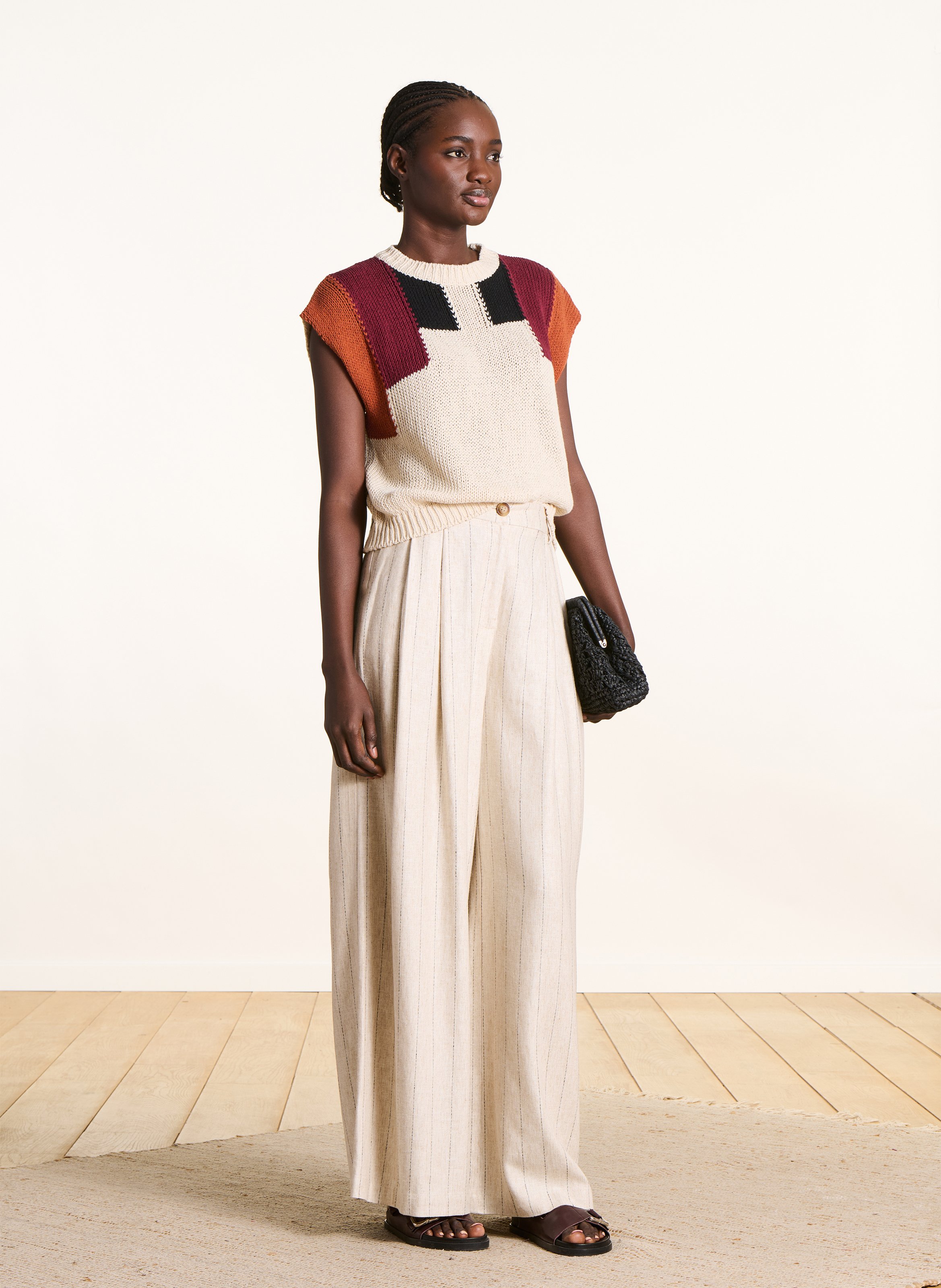 Straight fit round neck jacquard top in blended recycled cotton LA FEE MARABOUTEE Brown