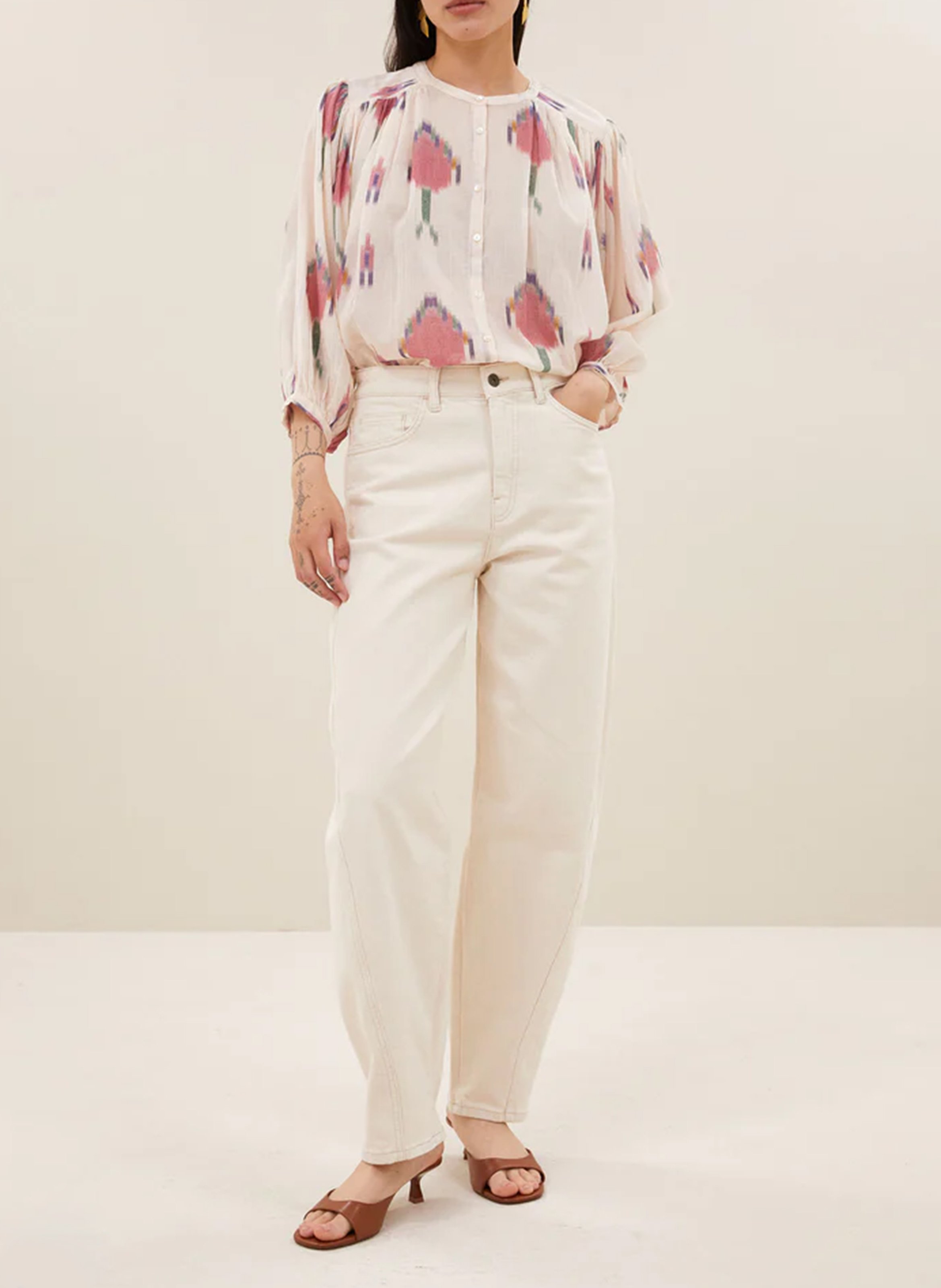 Wijde blouse met ronde hals en print BY BAR Veelkleurig