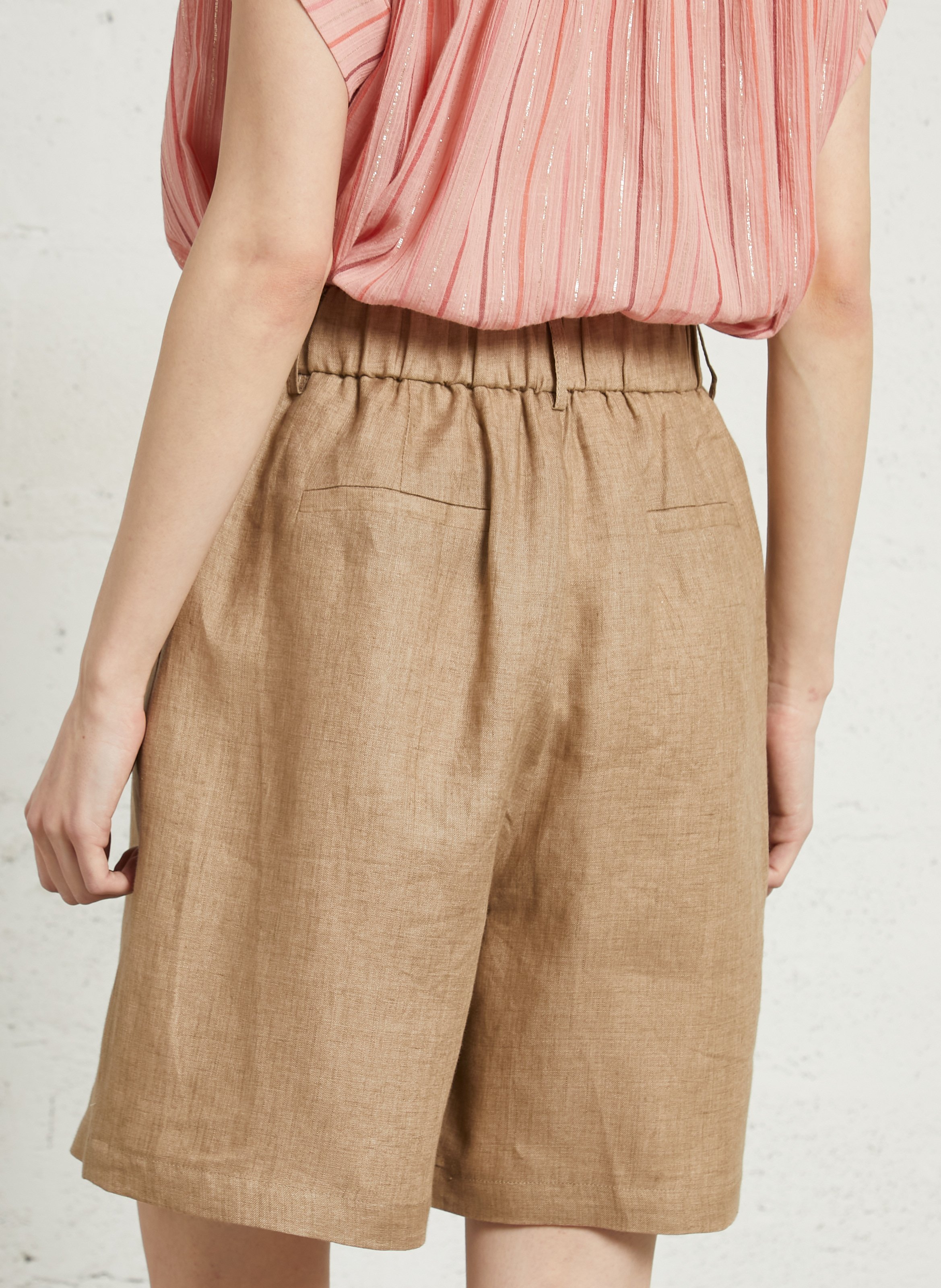High-waisted linen shorts SEE U SOON Beige