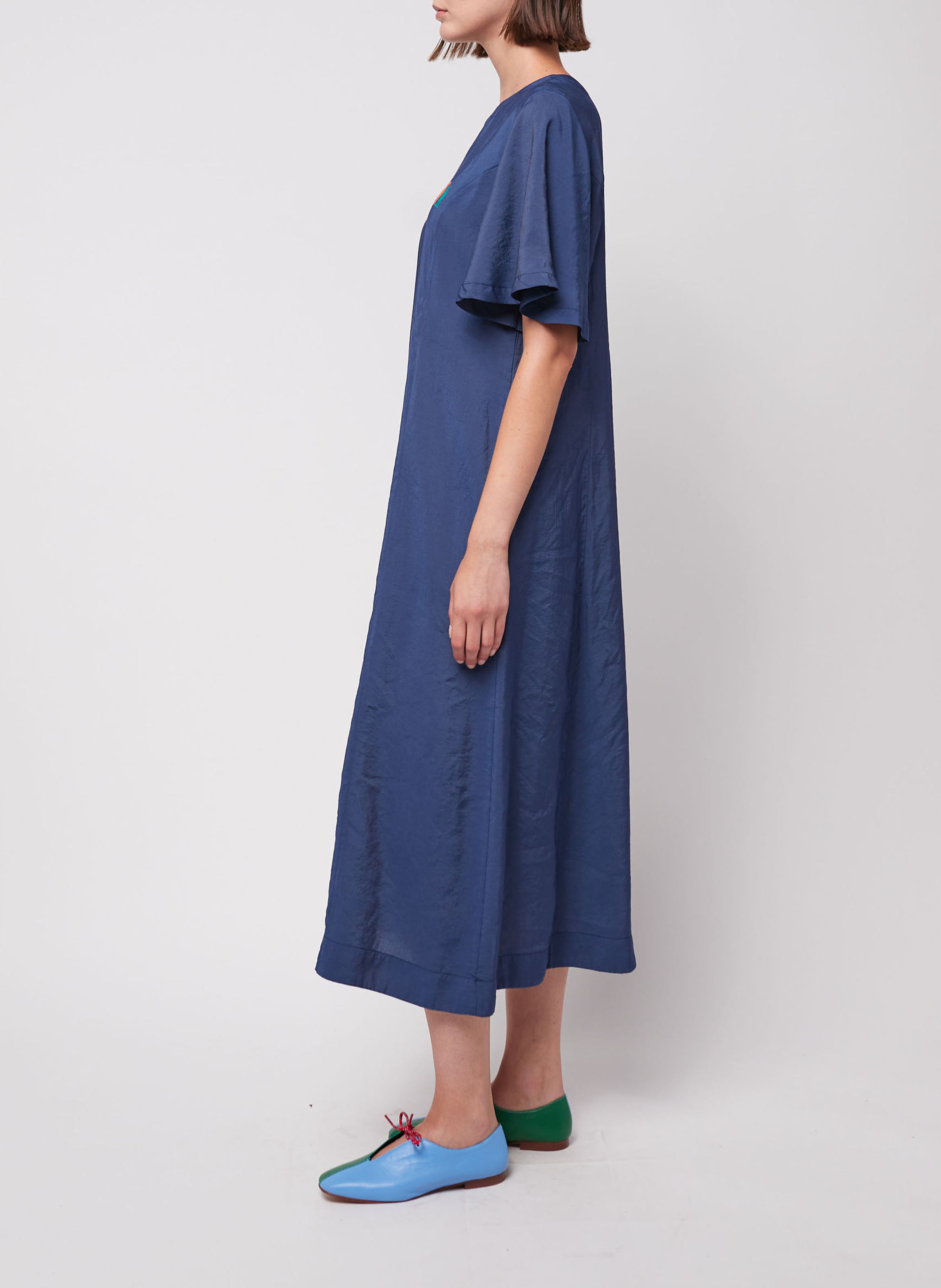 Uitlopende midi-jurk met borduurwerk BOBO CHOSES Blauw