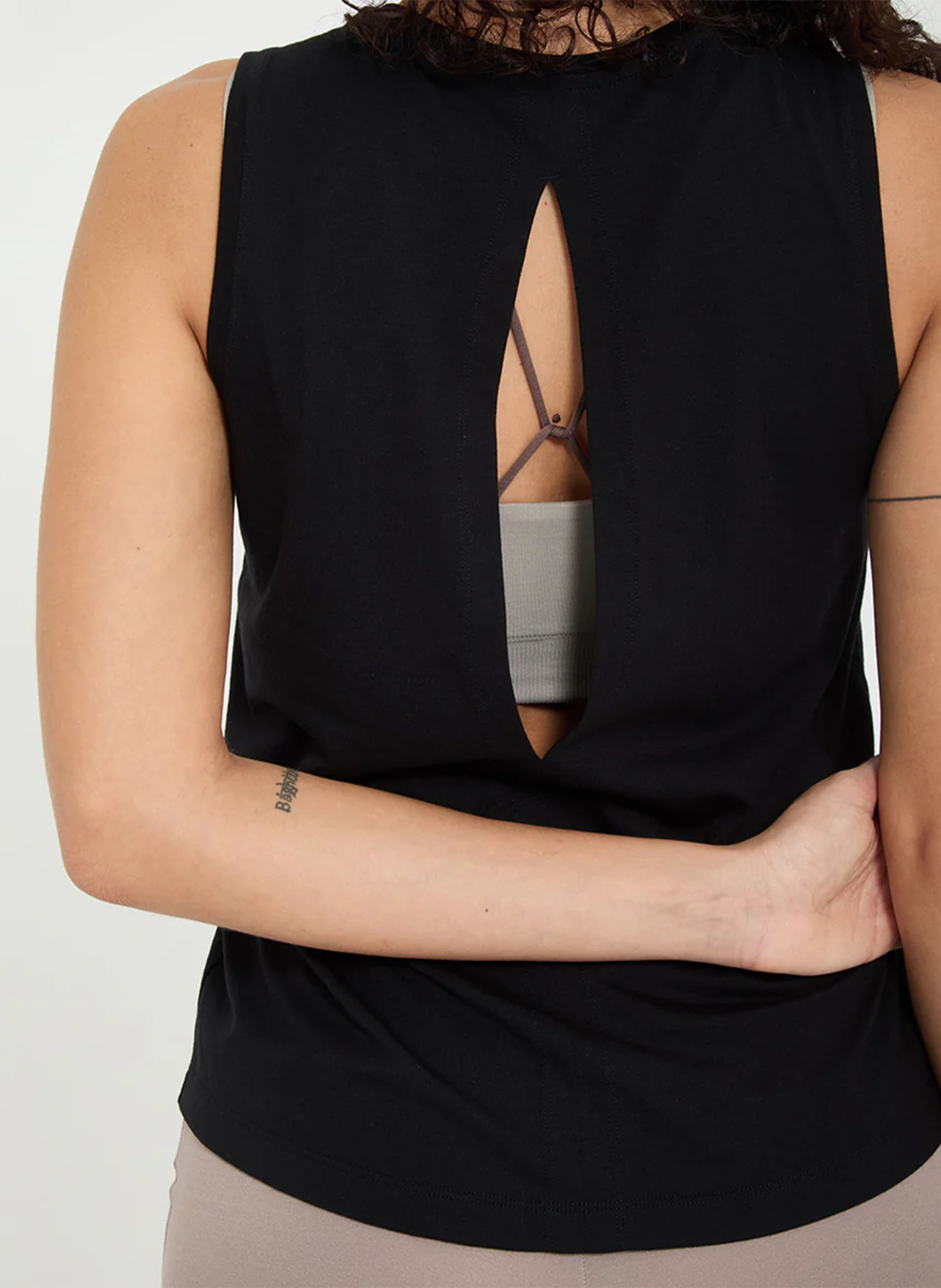 Cotton-blend tank top with round neck YOGA SEARCHER Black