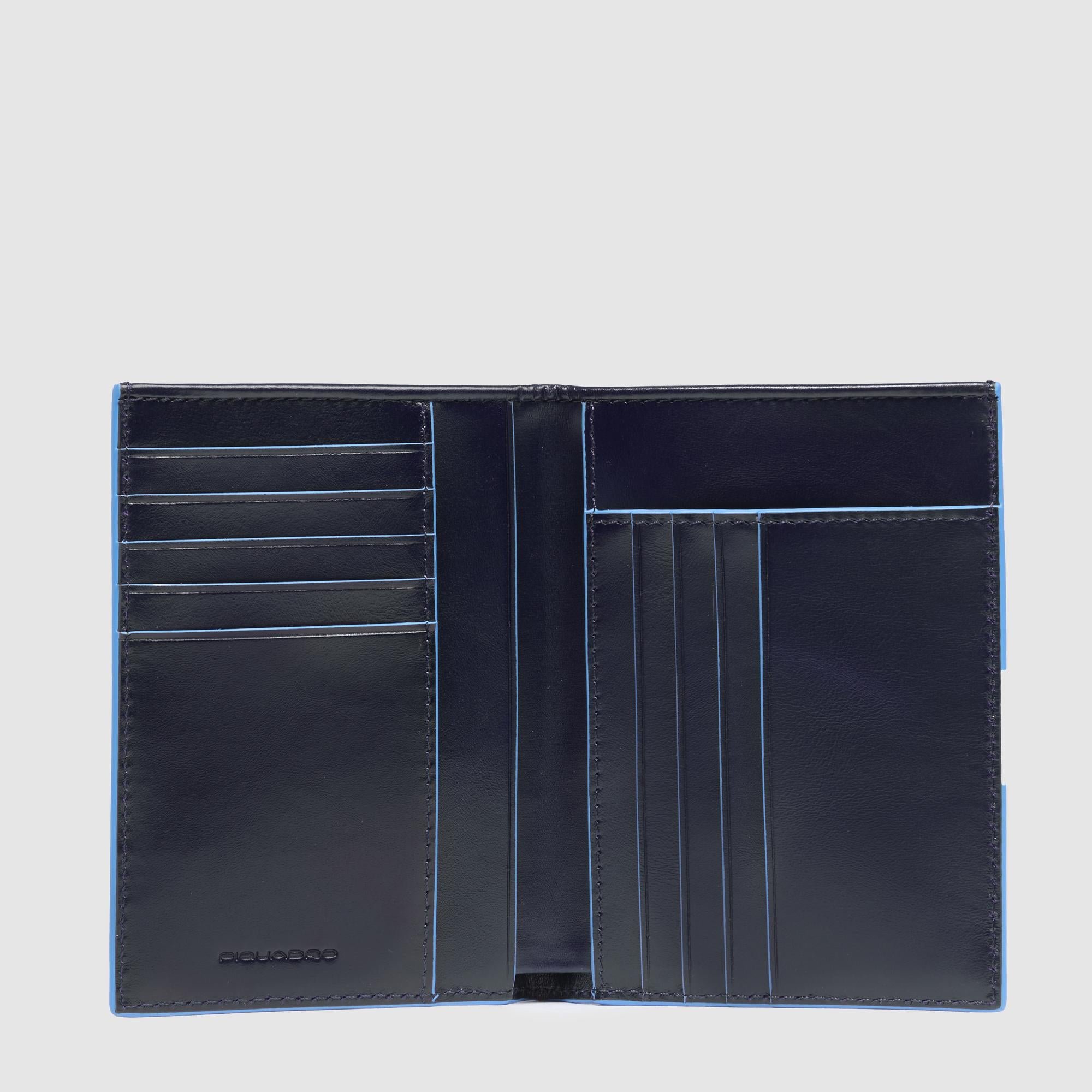 Men's vertical leather wallet with card slots, bill compartment, and RFID protection PIQUADRO Blue