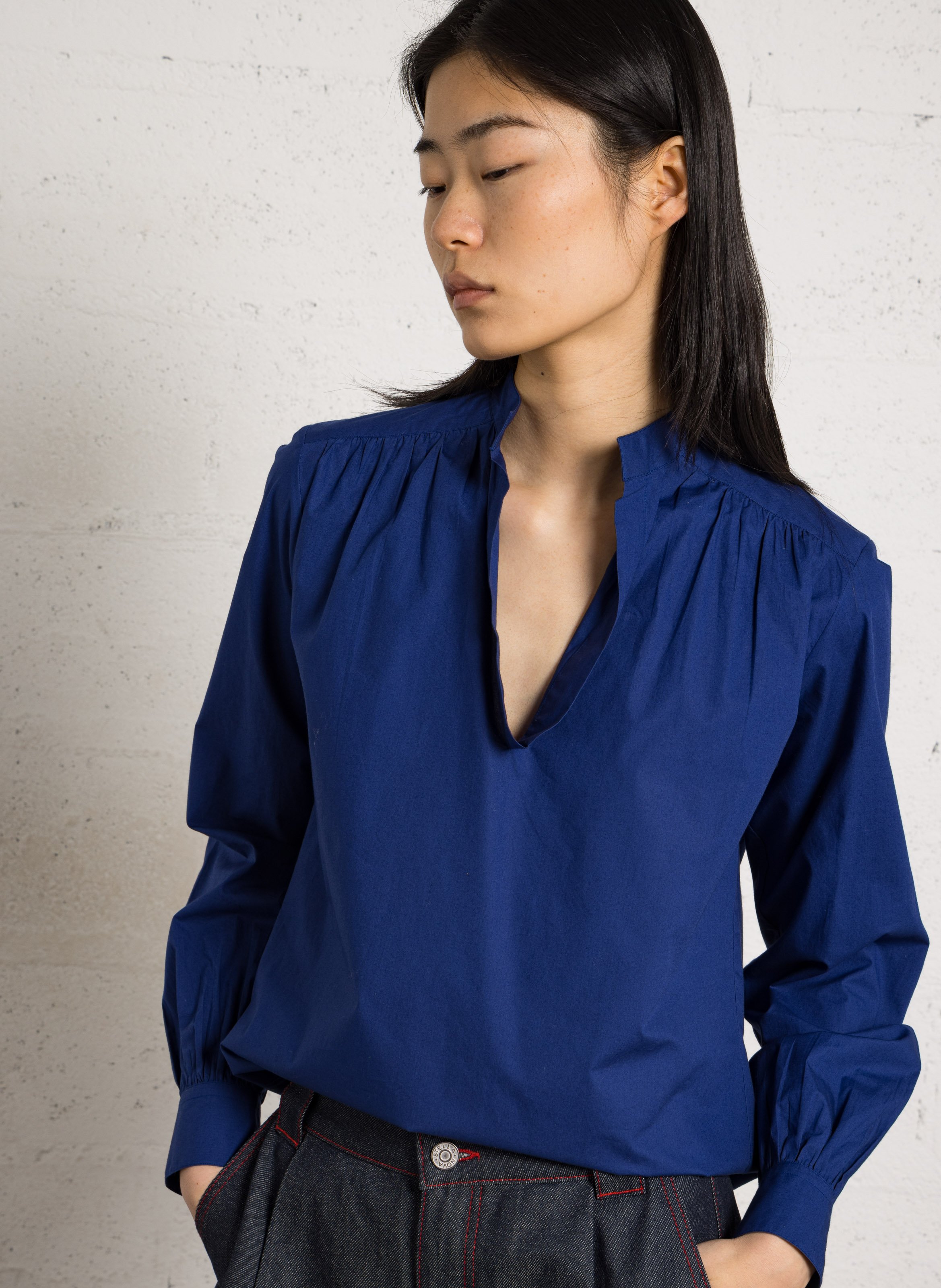 Blouse oversize col tunisien en coton LAURENCE BRAS Bleu