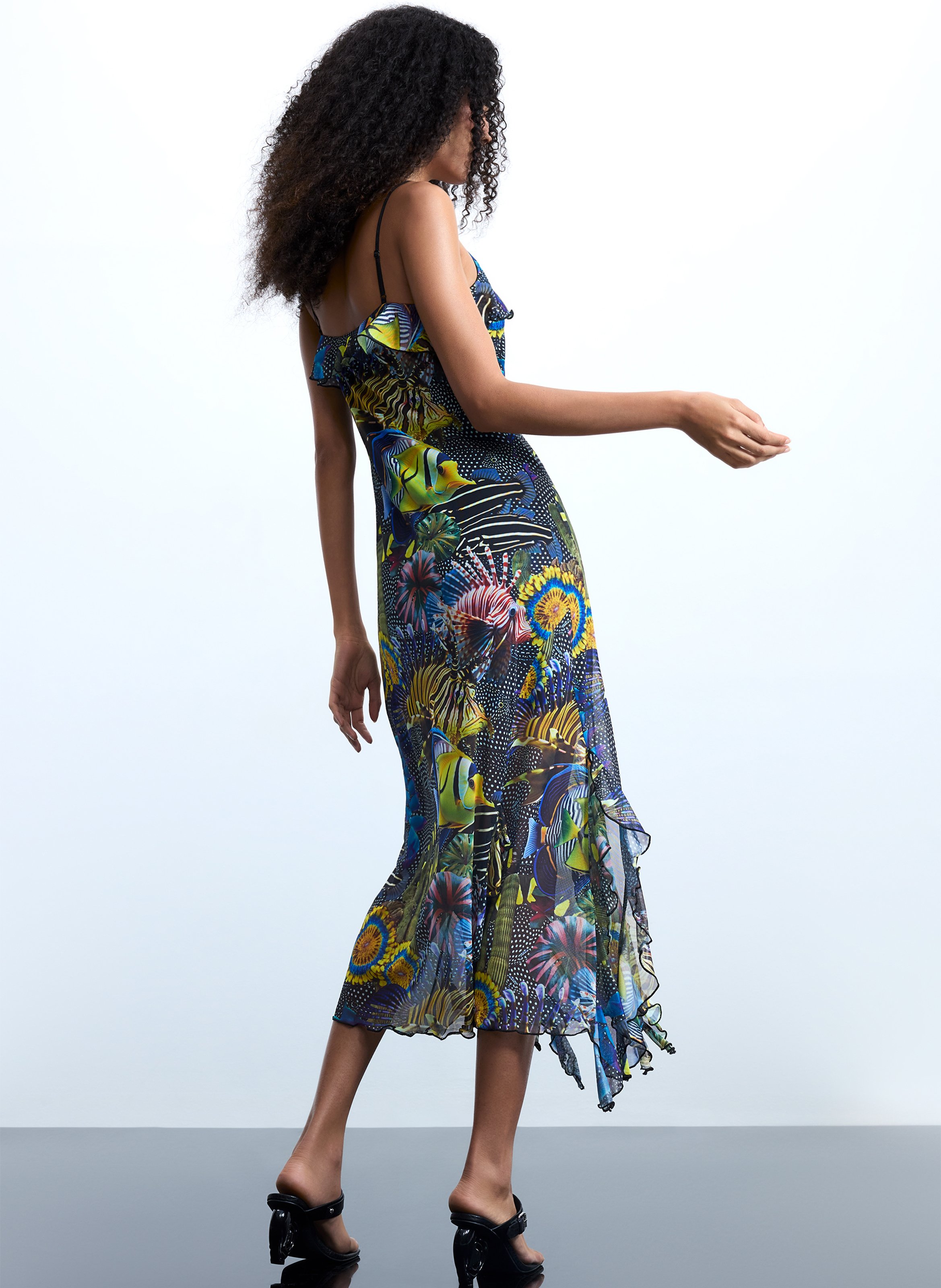 Robe courte asymétrique imprimée col v DESIGUAL Noir