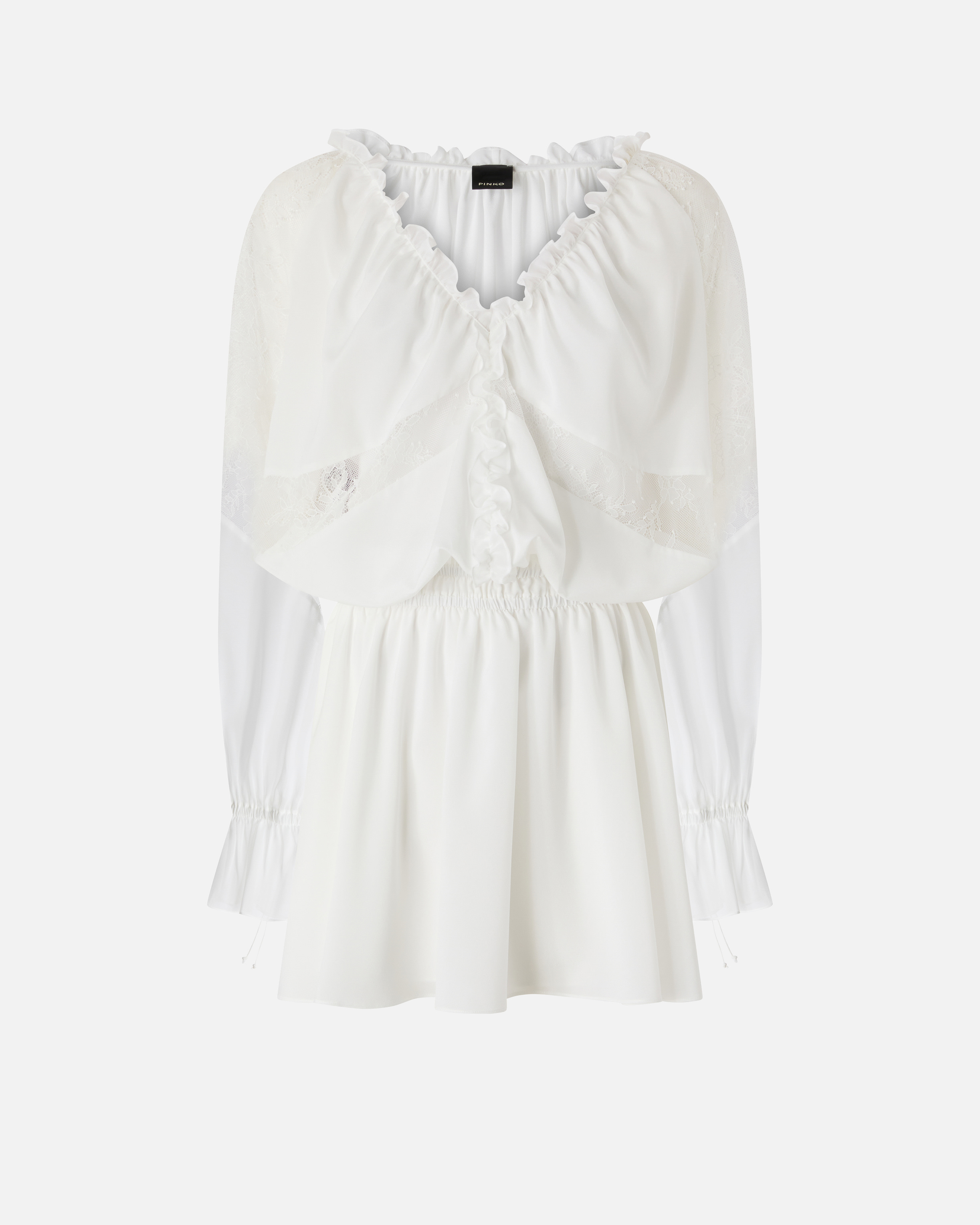 Robe courte à manches longues et détails en dentelle PINKO Blanc