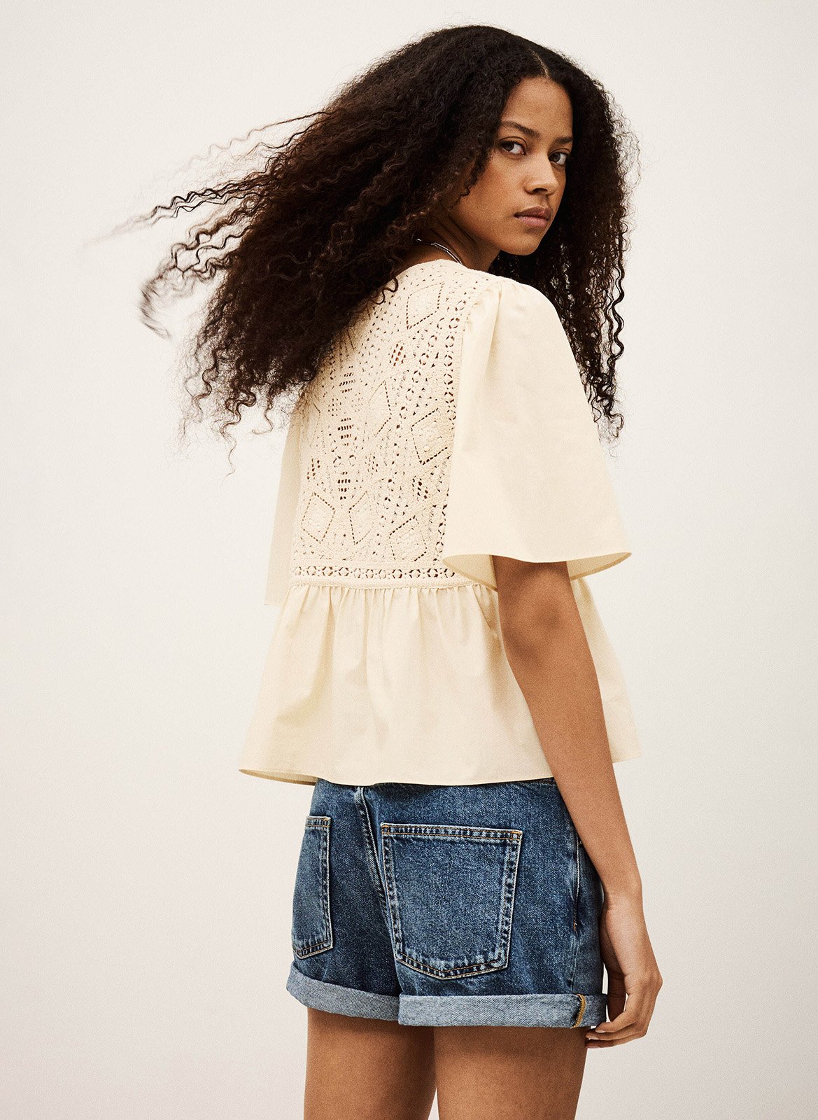 Top col V en coton BA&SH Beige