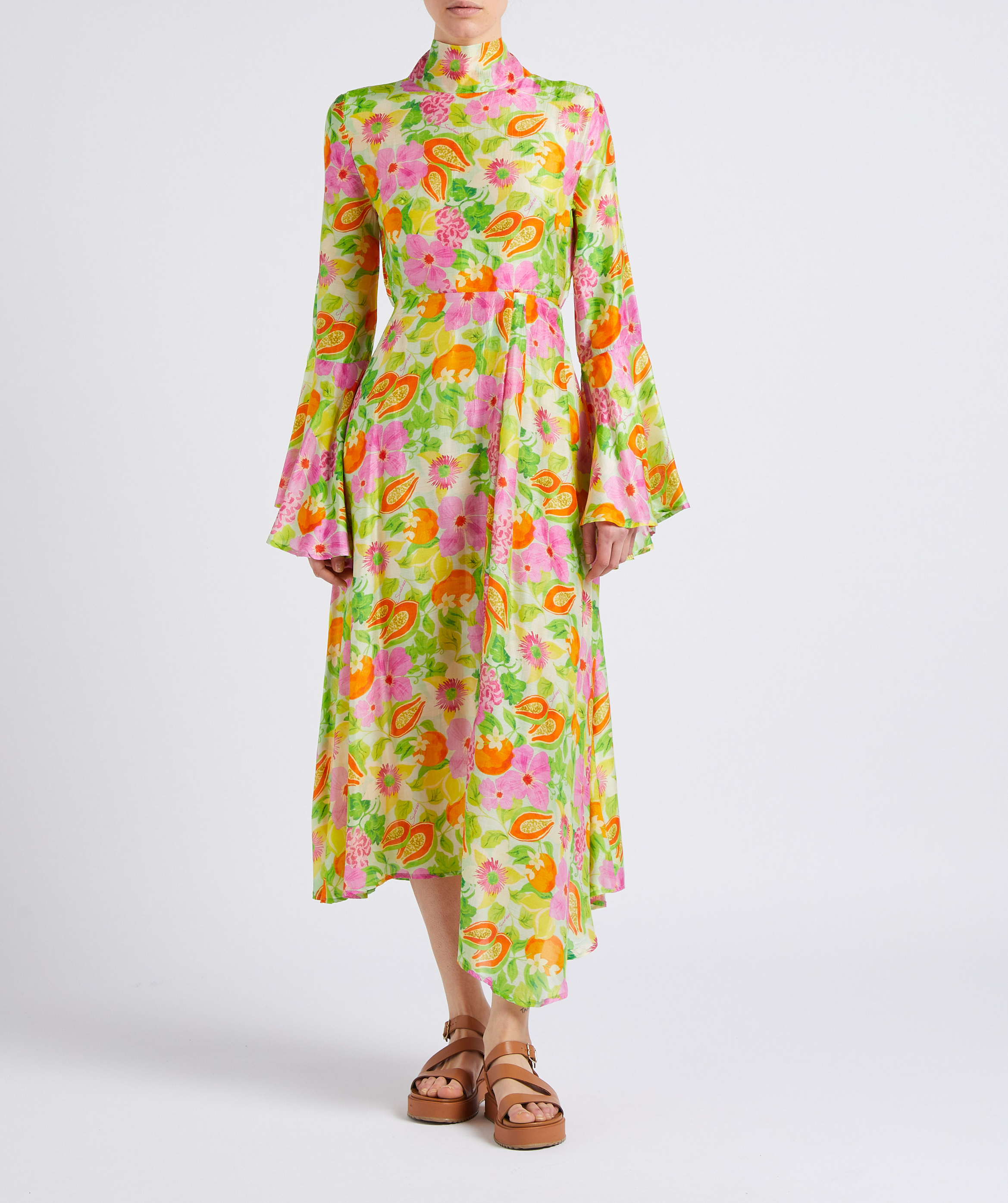 Printed long dress with ties SUNDRESS Multicolored