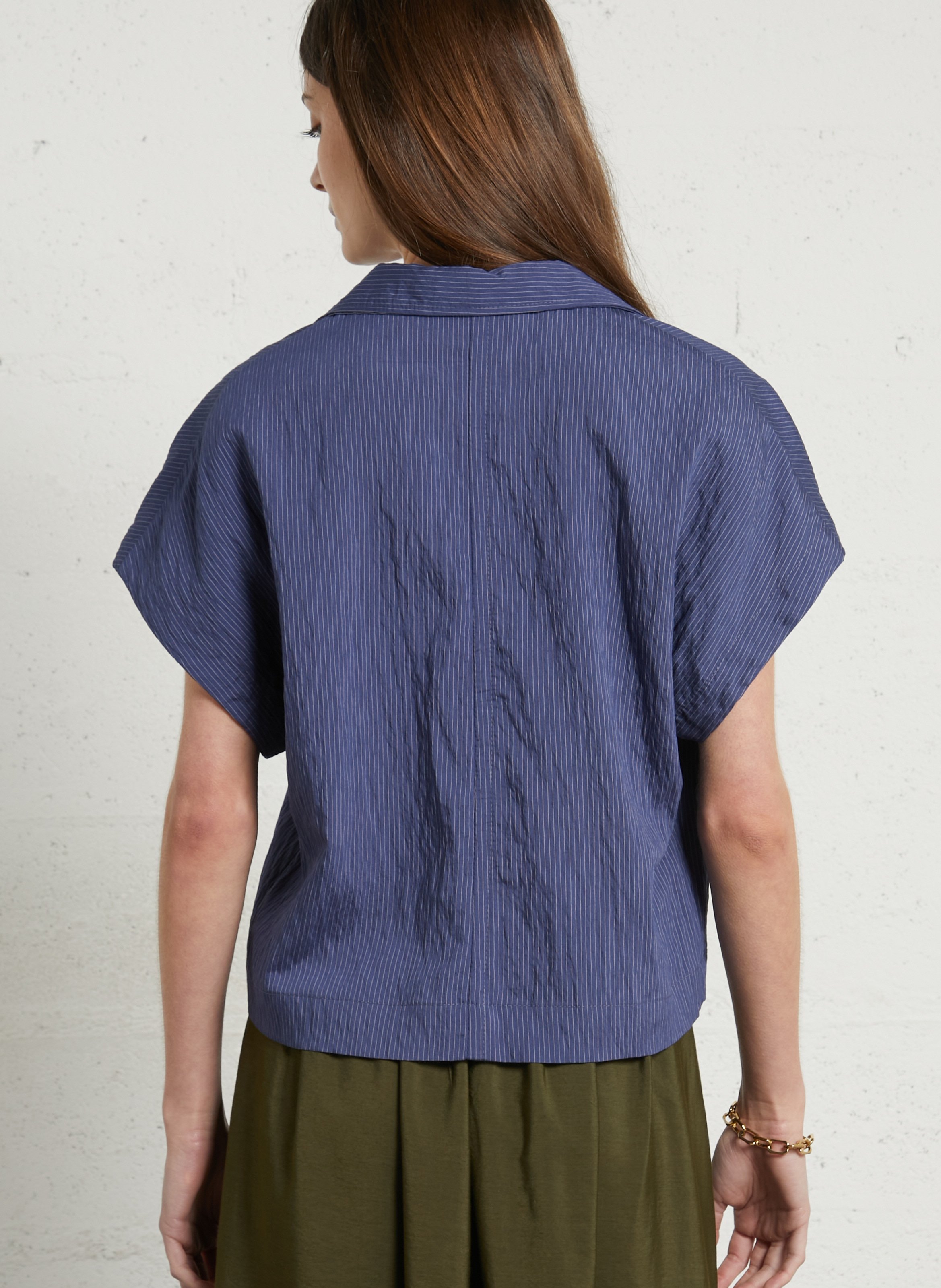 Chemise courte manches courtes rayée TINSELS Bleu