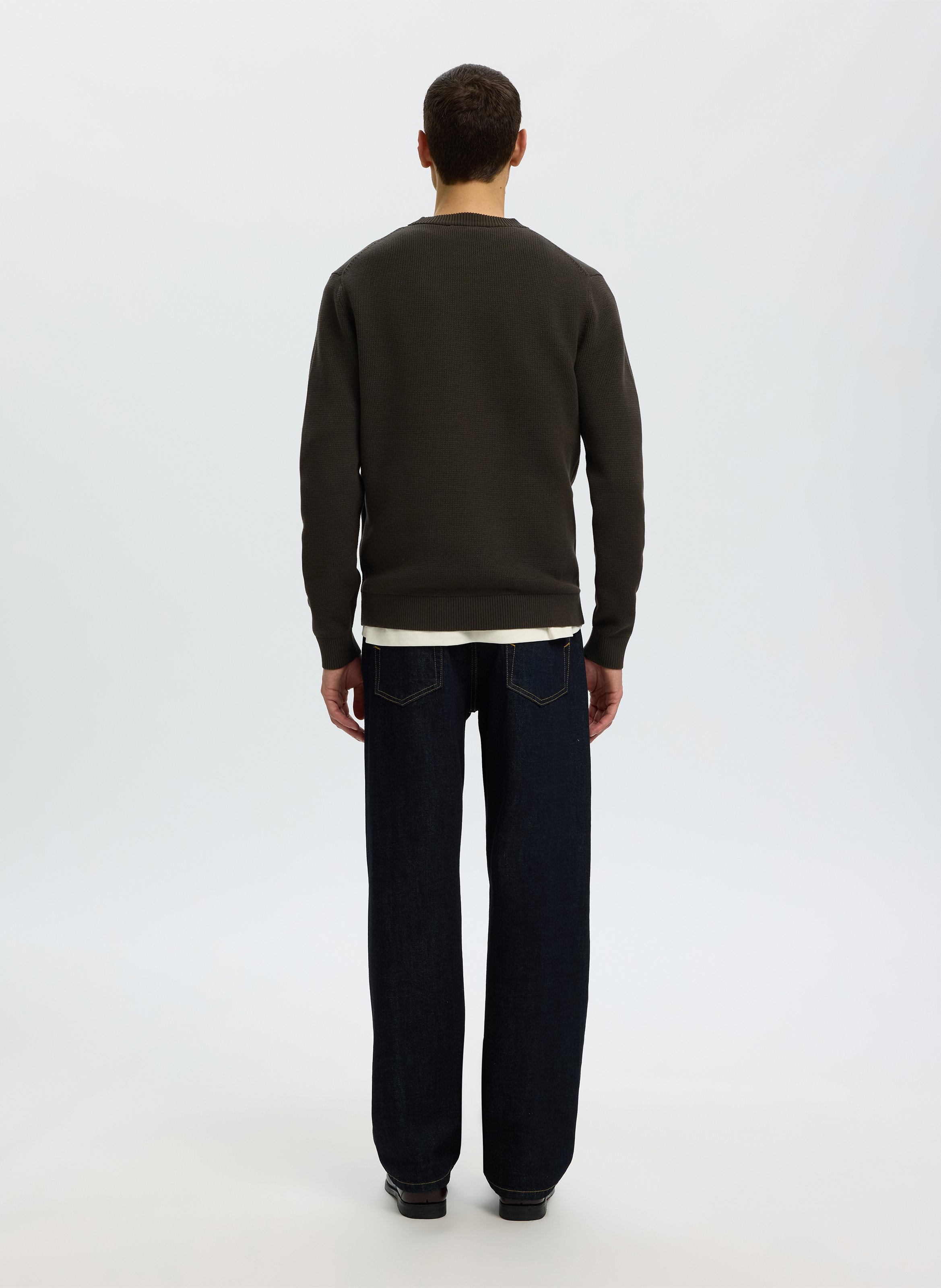 Round-neck organic cotton sweater SELECTED Grey