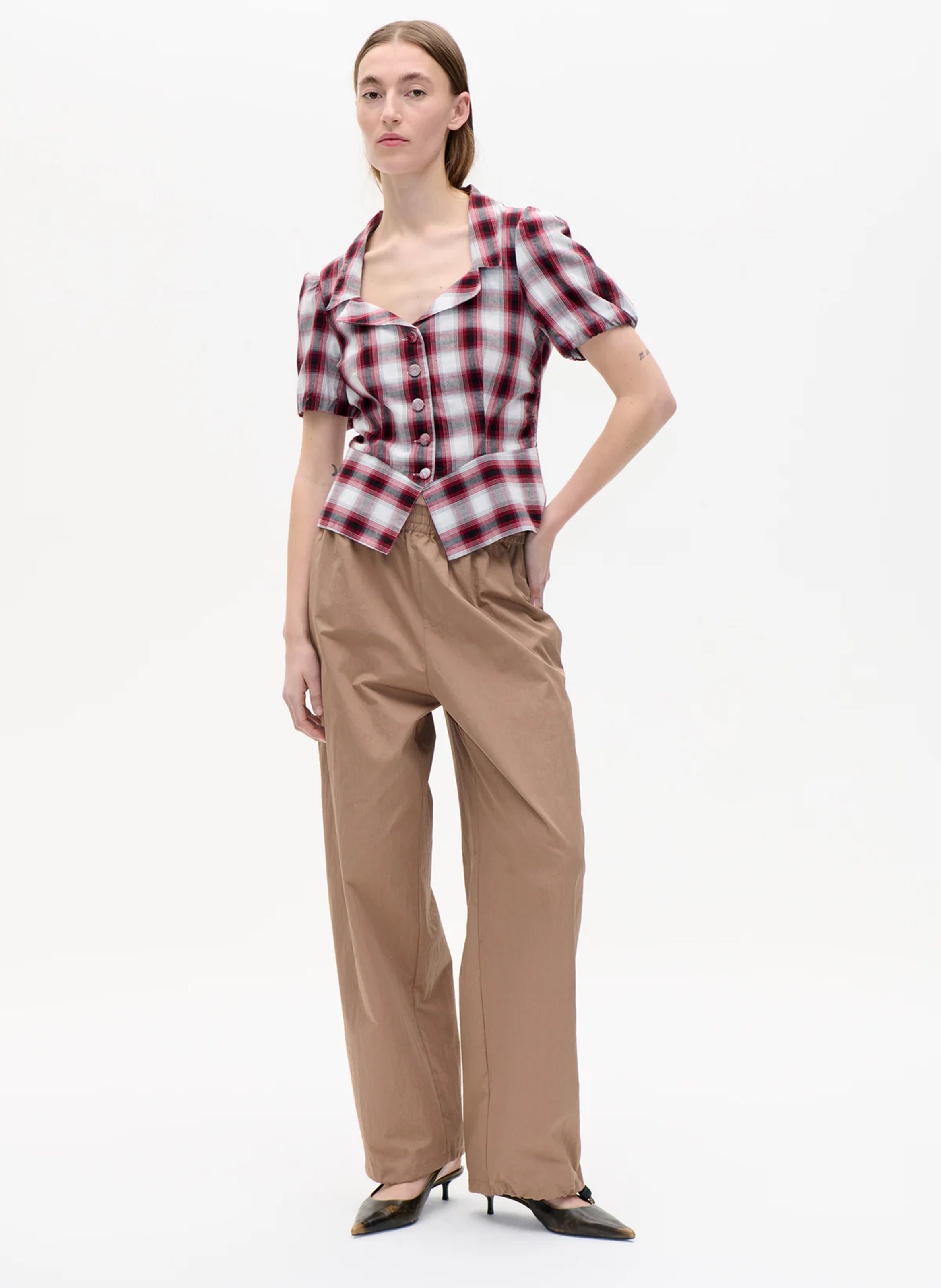 Chemise droite col tailleur en coton bio et coton recyclé BAUM UND PFERDGARTEN Rouge