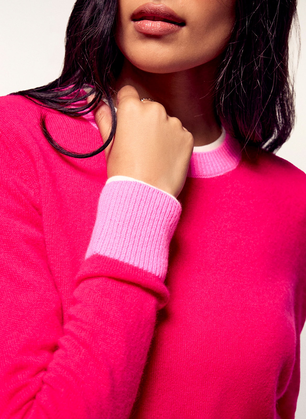 Pull col rond uni en cachemire FROM FUTURE Rose