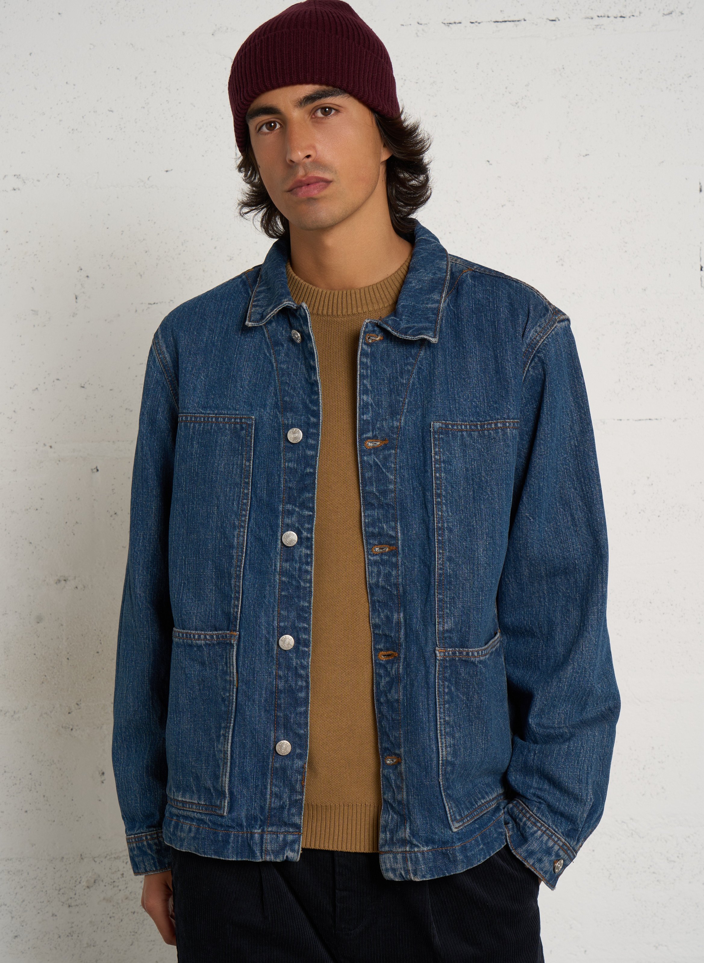 Veste en jean en coton droite SOLID Bleu