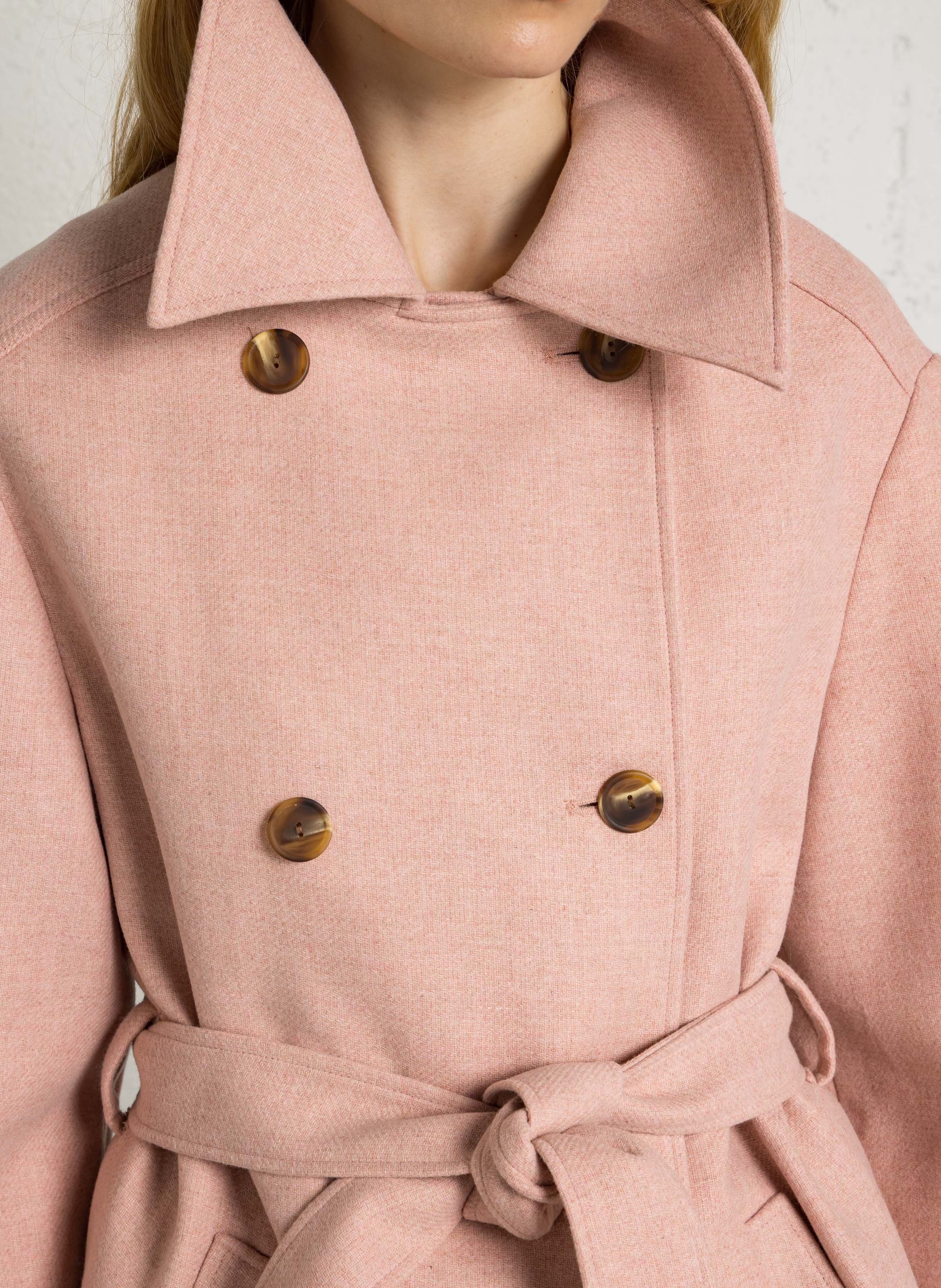 Manteau droit col classique avec ceinture en laine mélangée MAISON 123 Rose