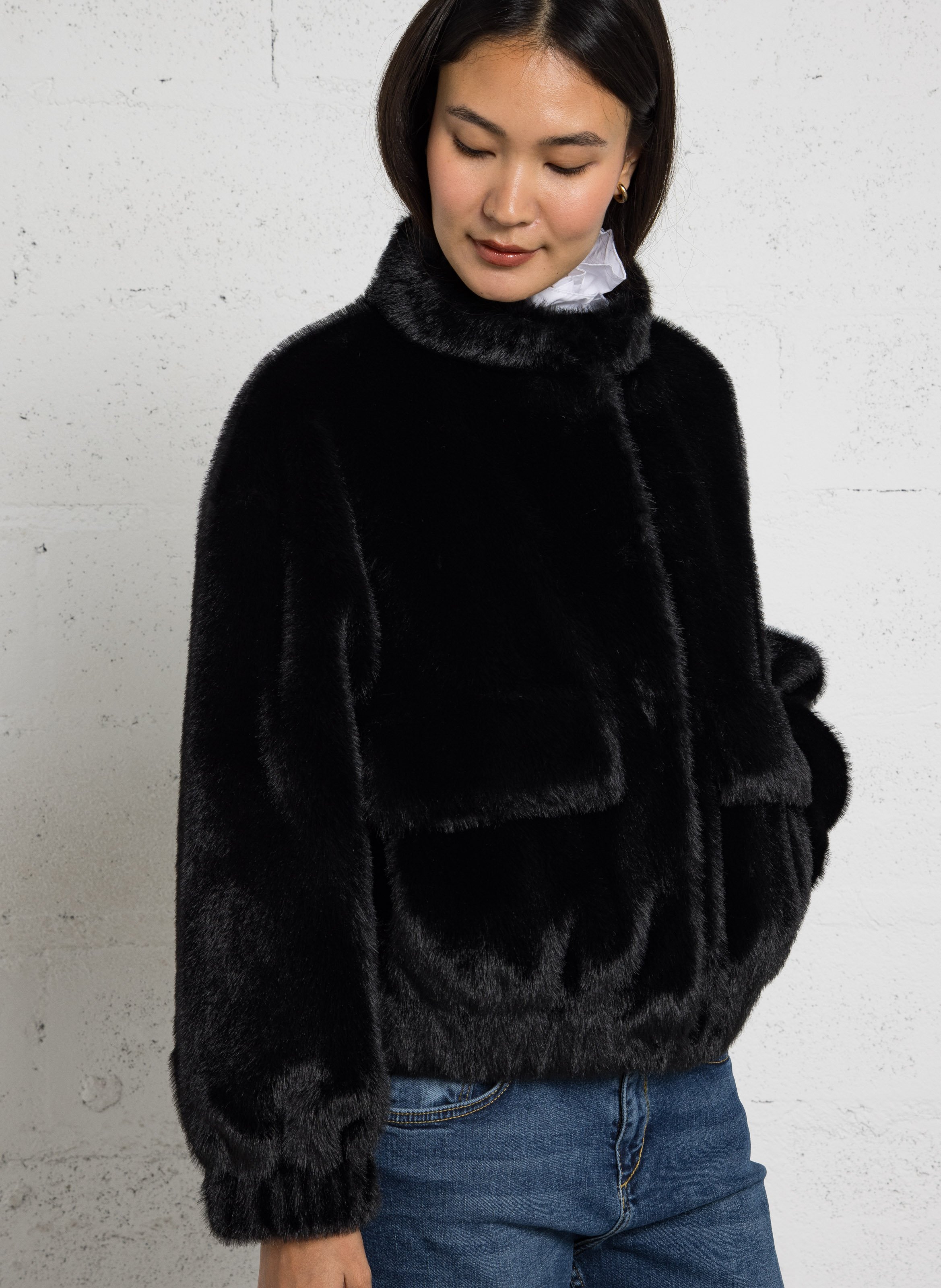 Short oversized coat in faux fur LIU JO Black